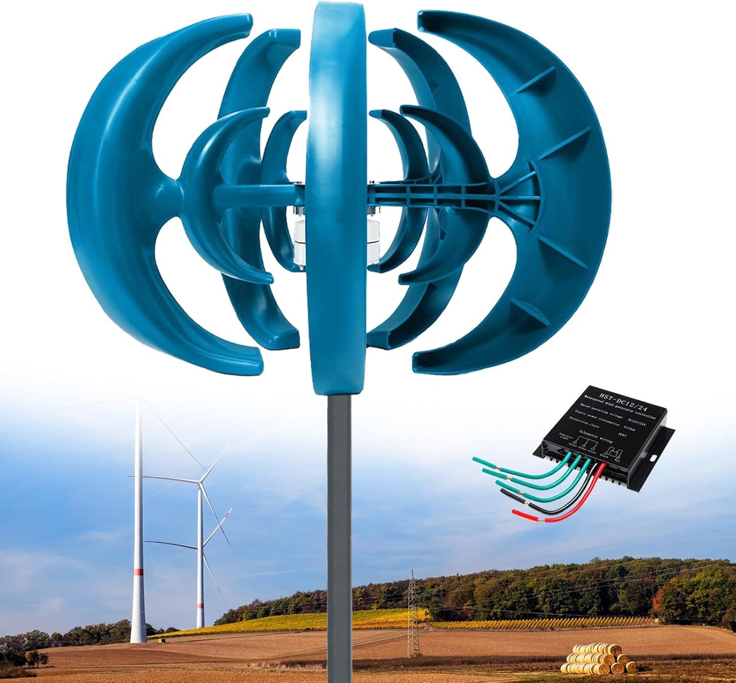 10,000W Wind Turbine Generator - 5 Blades, Auto Wind Direction Control, 12V Renewable Energy for Home, Street Lighting, Boats & Terraces - Efficient Blue Energy Solution