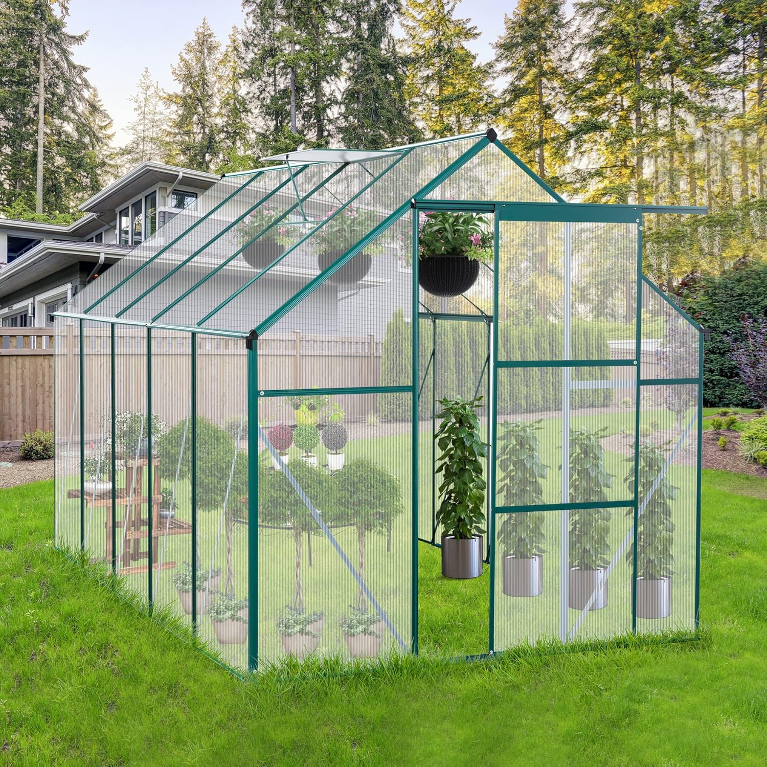 Heavy DutyWalk-in Greenhouse, 6x10FT with Sliding Door for Outdoor Garden - Durable Aluminum Frame & Polycarbonate Panels, UV Protection, All Season Use