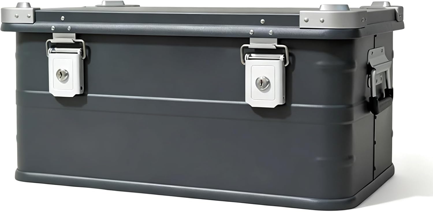 Metal Storage box Outdoor Storage bin Equipped With Safetys Latches Reinforced Handles and Shock Absorbing Design Heavy Duty Equipment Protective Storage box(Dark gray)