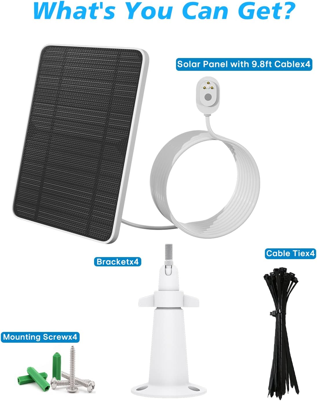 Arlo Solar Panel Charger Compatible with Pro 5S/4/3/3 Floodlight/Ultra/2, 6V 4.5W Solar Panels IP65 Weatherproof w/ 9.8ft Charging Cable, Adjustable Wall Mount, 4 Pack