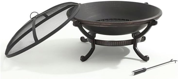 Wood Burning Fire Pit for Outside – Large Outdoor Firepit with Mesh Spark Screen Cover & Fire Poker – Powder-Coated Steel, Black