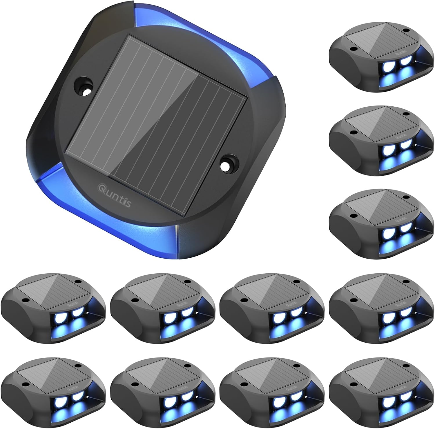 Quntis Solar Deck Lights Outdoor Waterproof 12 Pack Driveway Light, Solar Dock Lights IP65 LED Warning Step Light Dusk to Dawn All Night Lighting Driveway Sidewalk Pathway Yard Garden Decor, Blue