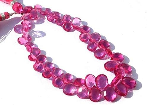13 inch natural beads strand of 9x6-12x8mm faceted pear rubelite pink quartz gemstone briolletes beads for DIY jewelry - necklace, bracelet, earring, ring.