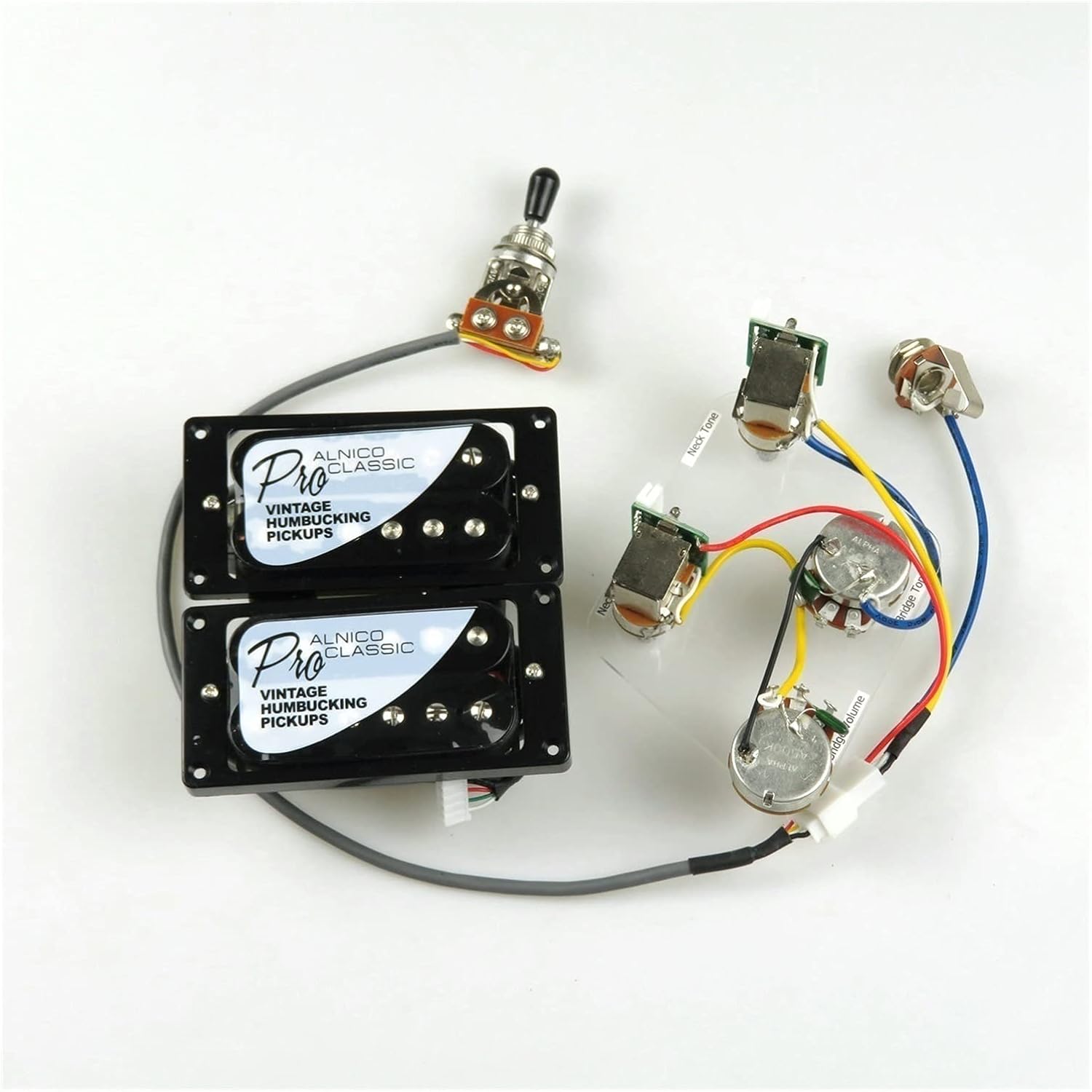Electric Guitar Pickups Chrome Humbucker PRO Alnico 5 Electric Guitar Pickups Wiring Harness Push-Pull Guitar Pickups for Gibson/Epiphone Guitar Pickup Set (Color : Black BK Frame)