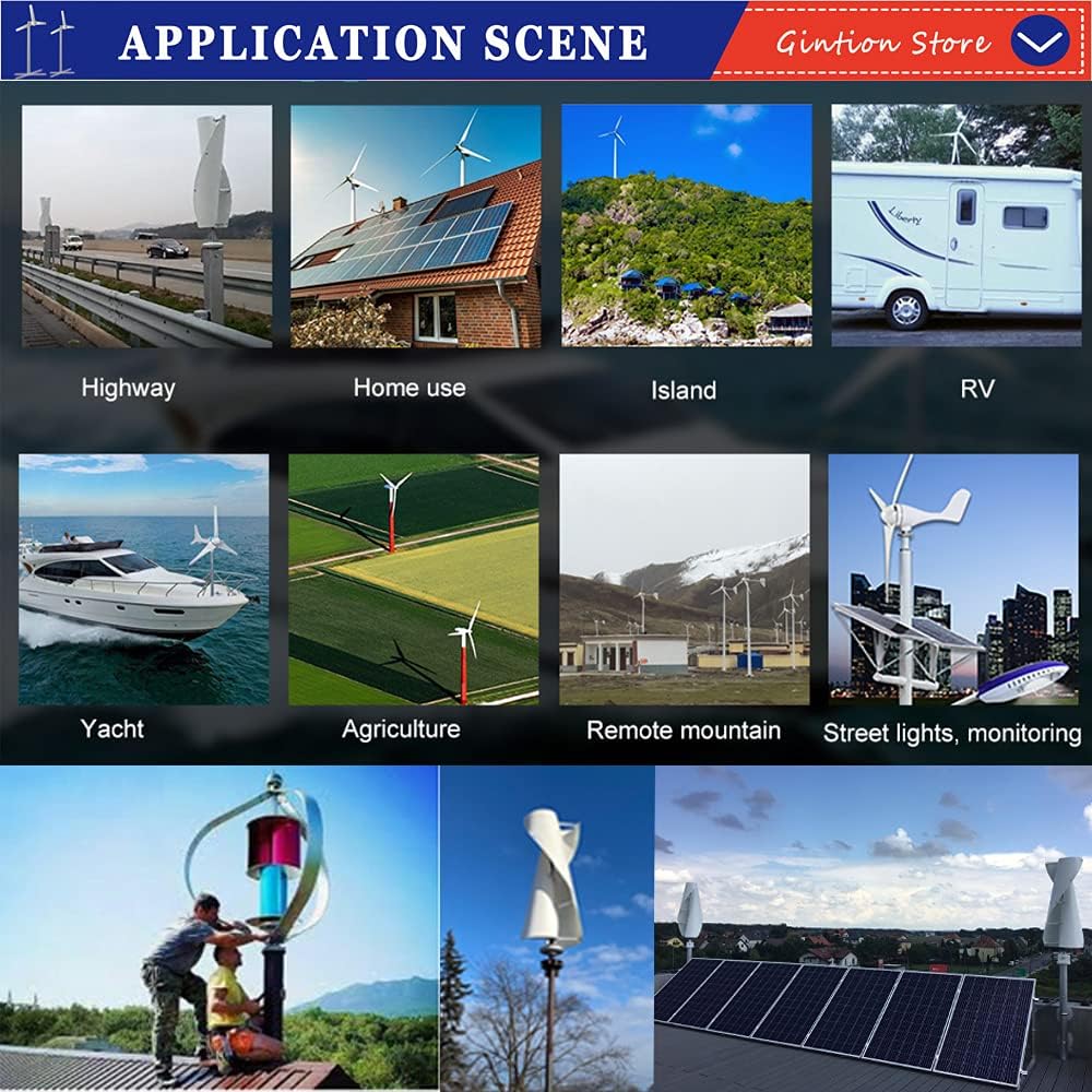 1000W Wind Turbines Generator Free Energy for Home MPPT Controller Low Noise Low Wind Speed Start 12V 24V 48V Windmill Generator