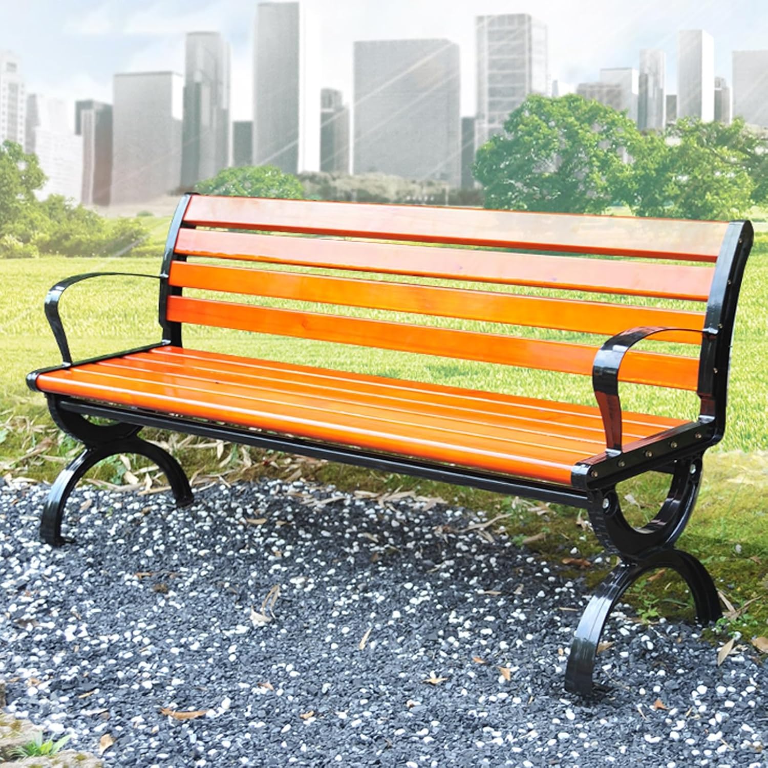 Outdoor Metal Park Bench - Backless Patio Garden Seat, 59.1