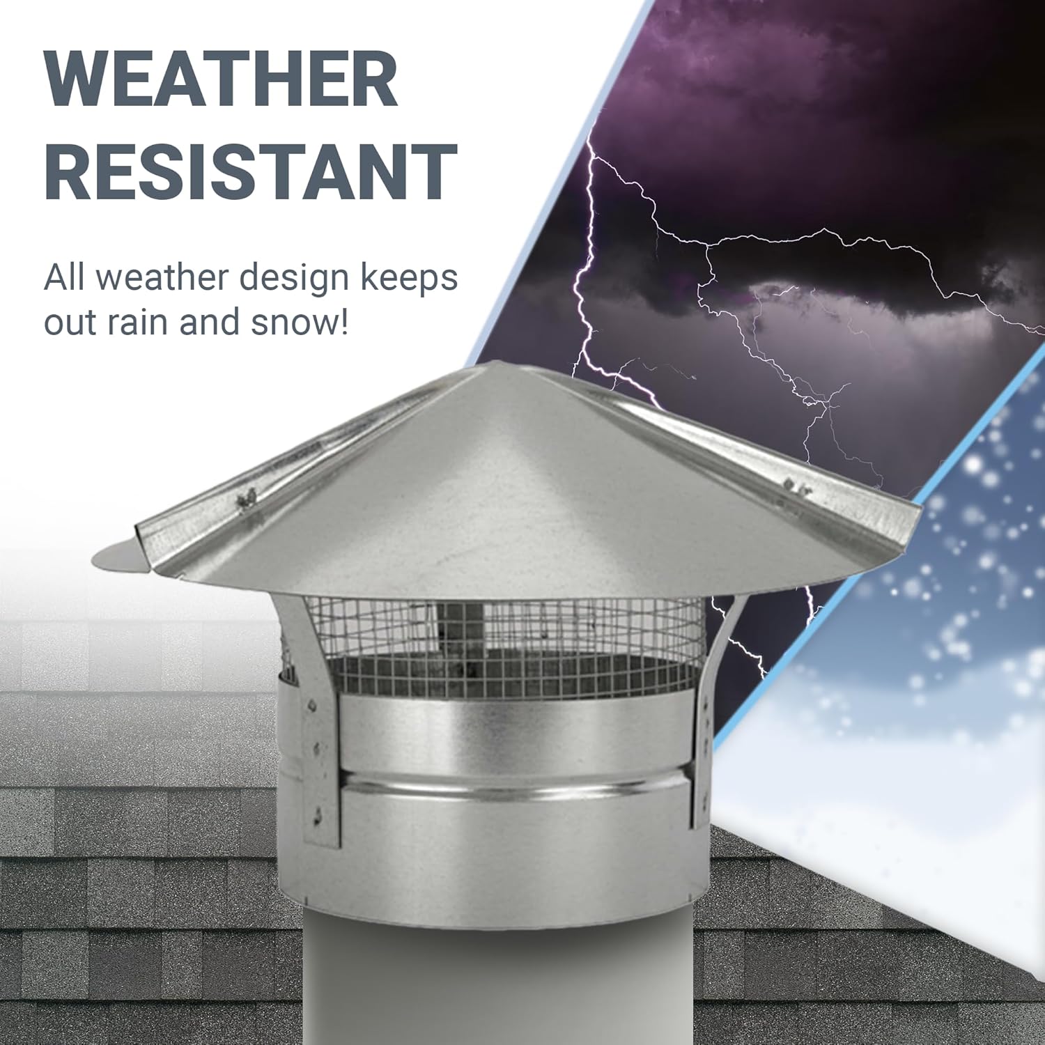 Cone Top Chimney Cap with Screen (8 Inch), Silver