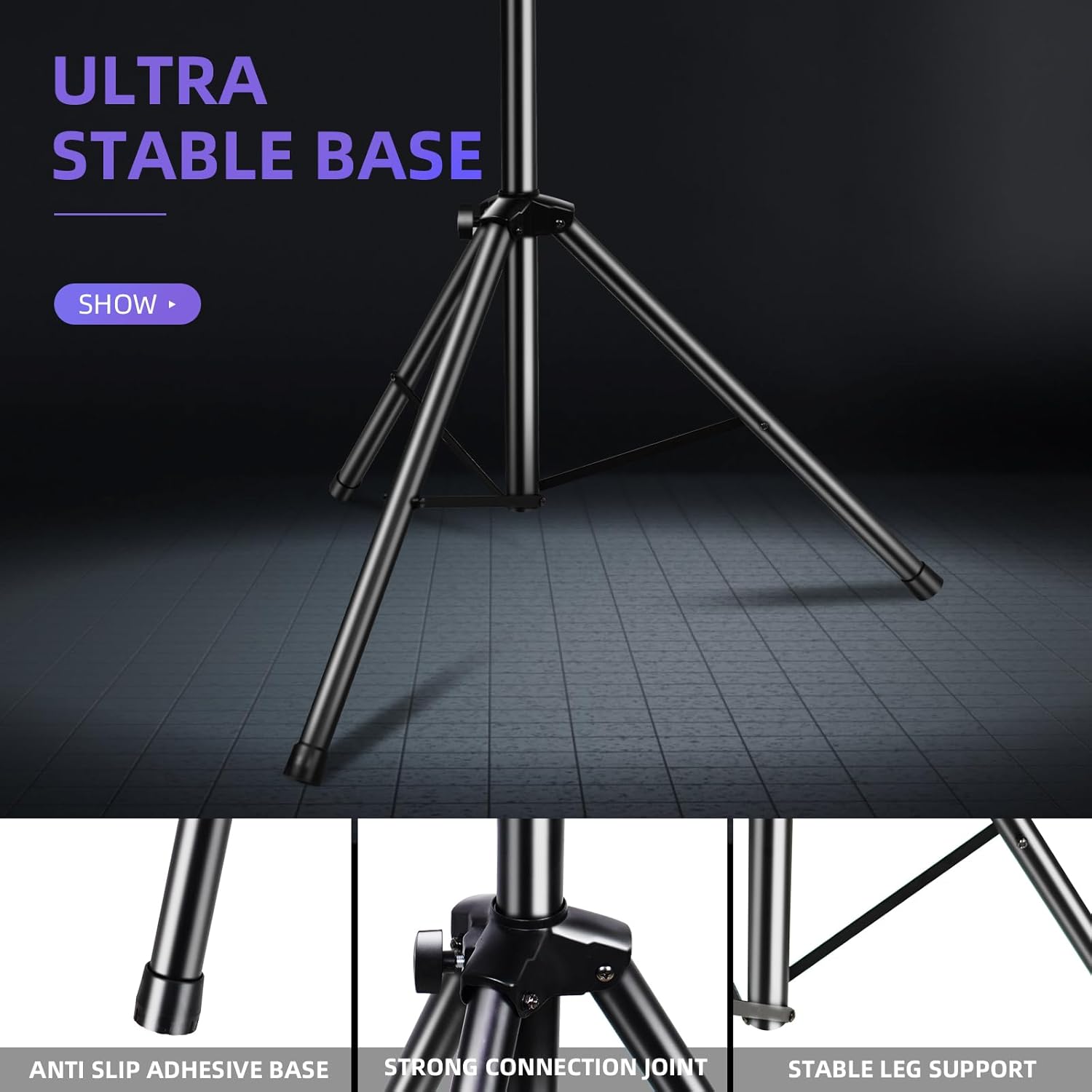 DJ Light Stand for Par Lights, 48.8-114.1 inches Protable Tripod DJ Stand for Stage, Bar, Banquet, Party