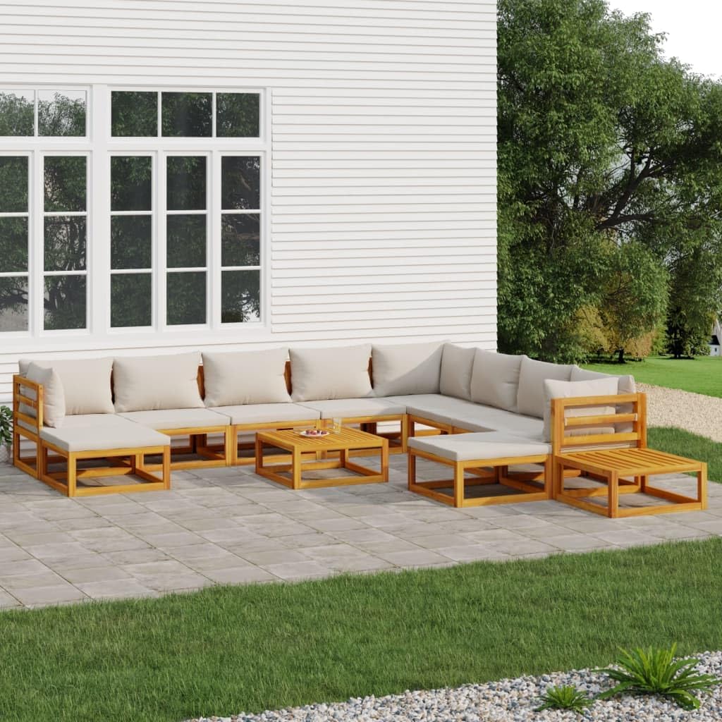12 Piece Patio Lounge Set with Light Gray Cushions Solid Wood,Elegant Acacia Wood Patio Lounge Set for Comfort and Style Patio Furniture, Outdoor Furniture Sets