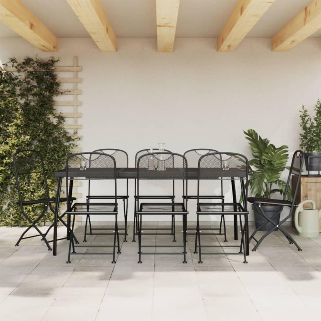 9 Piece Patio Dining Set Anthracite Metal Mesh,Metal Garden Dining Set with Mesh Design: for Outdoor Meals and Gatherings Patio Furniture Sets, Outdoor Furniture Sets