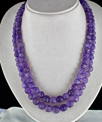 2 Line Natural Old AMETHYST CARVED BEADS Necklace 18 INCHES 13 MM TO 7 MM