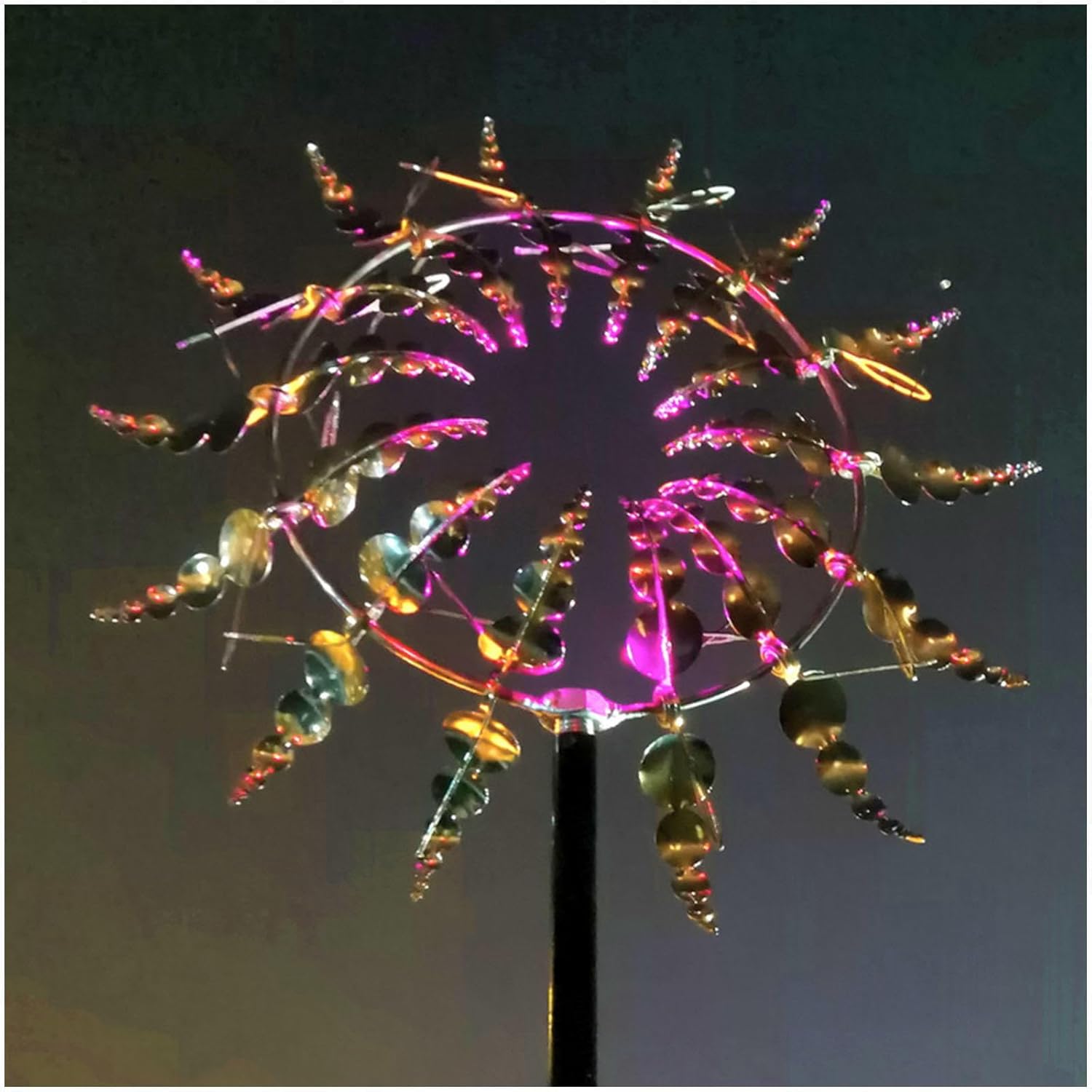 Solar Magic Windmill, Garden Wind Spinner 360° Wind with Kinetic, 13.4 x 71in Wind Spinner Large,Gold