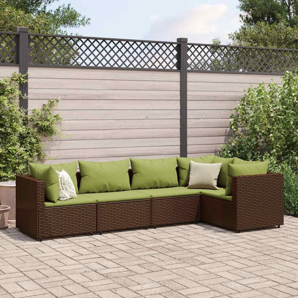 5-Piece Patio Lounge Set, Brown PE Rattan, Powder-Coated Steel Frame, Weather-Resistant Cushions, Outdoor Garden Balcony Furniture