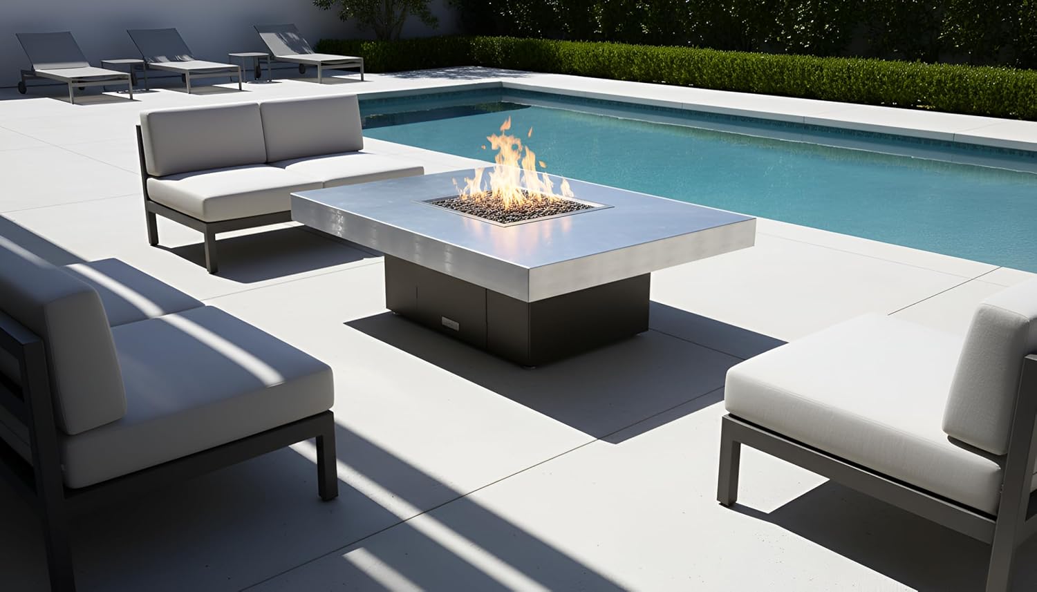 COOKE Santa Barbara Rectangular Fire Pit Table - 48 x 36 - Propane - Brushed Aluminum Top - Bronze Powdercoat Base