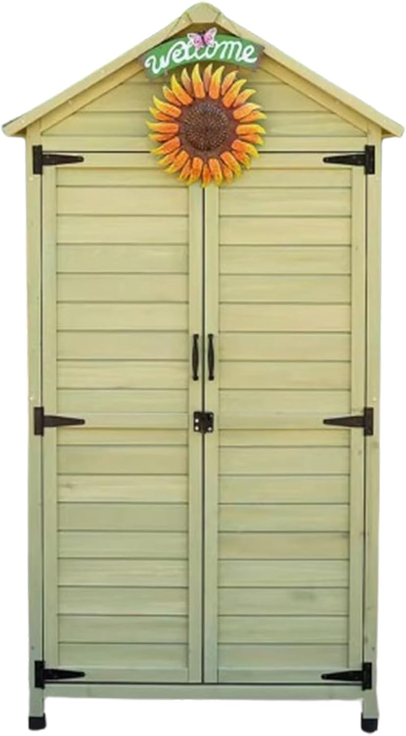 Garden Wooden Storage Shed, Compact Tool Cabinet with Doors and Handles, Oversize Outside Tool Storage Shed with Lock, Tall Garden Shed with Floor for Backyard and Patio (One Color Green)