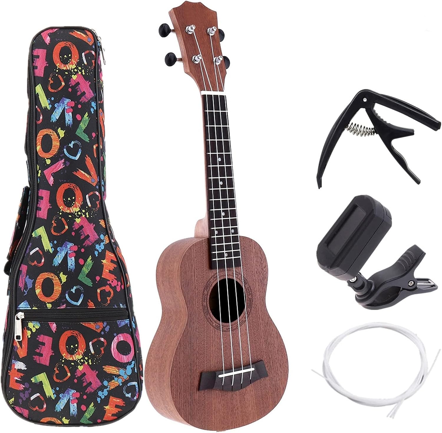 Ukulele Combo 21/23/26inch Ukulele Black Soprano 4 Strings Uke Hawaii Bass Stringed Musical Instrument Set Kits+Tuner+String+Bag Children Ukulele (Color : 21 Inch)