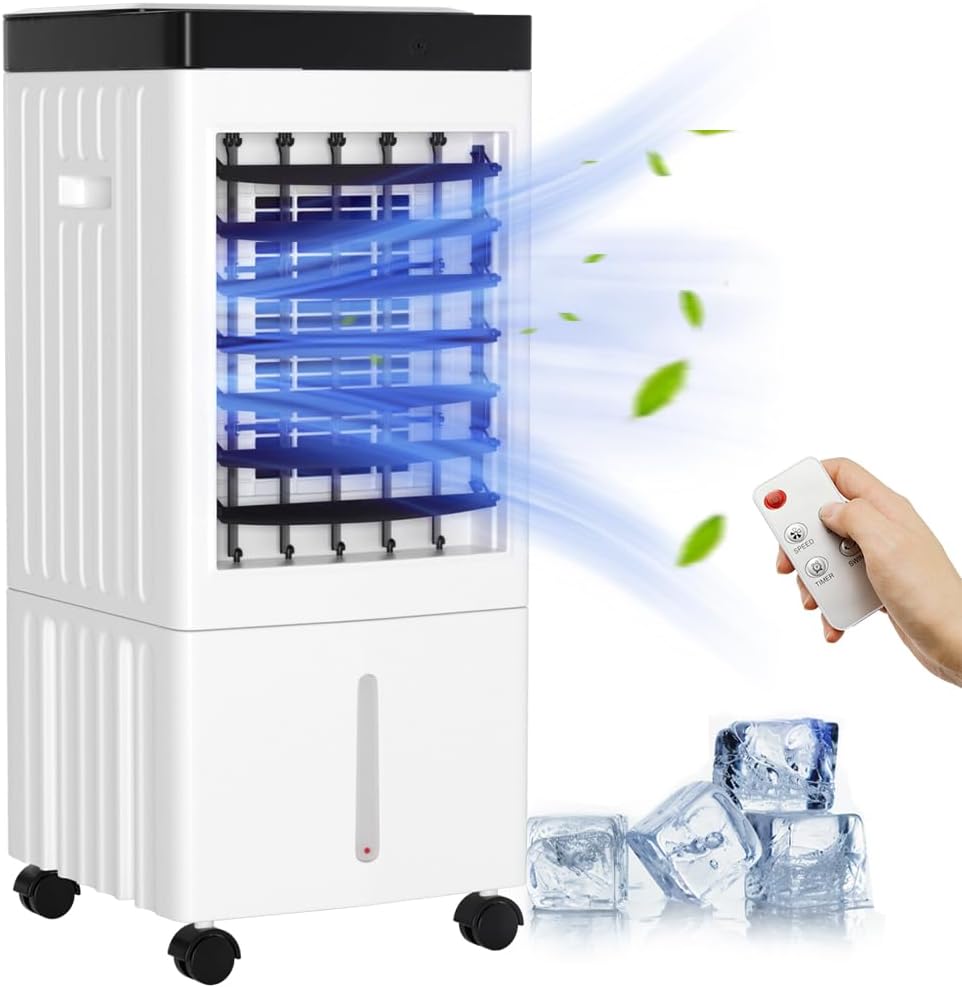 Portable 10L Evaporative Air Conditioner 3-IN-1 Evaporative Cooler w/Remote Control Fan & Humidifier Fit For Couch, bed, workspace, breakfast nook