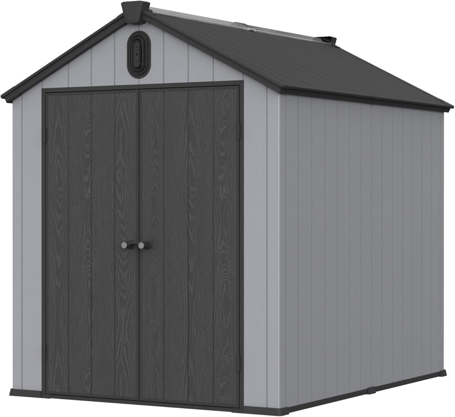 6 x 8 FT Outdoor Plastic Storage Shed, Waterproof Roof Garden Shed with Double Door & Vents, Resin Plastic Tool Storage Building for Patio Furniture, Black/Grey