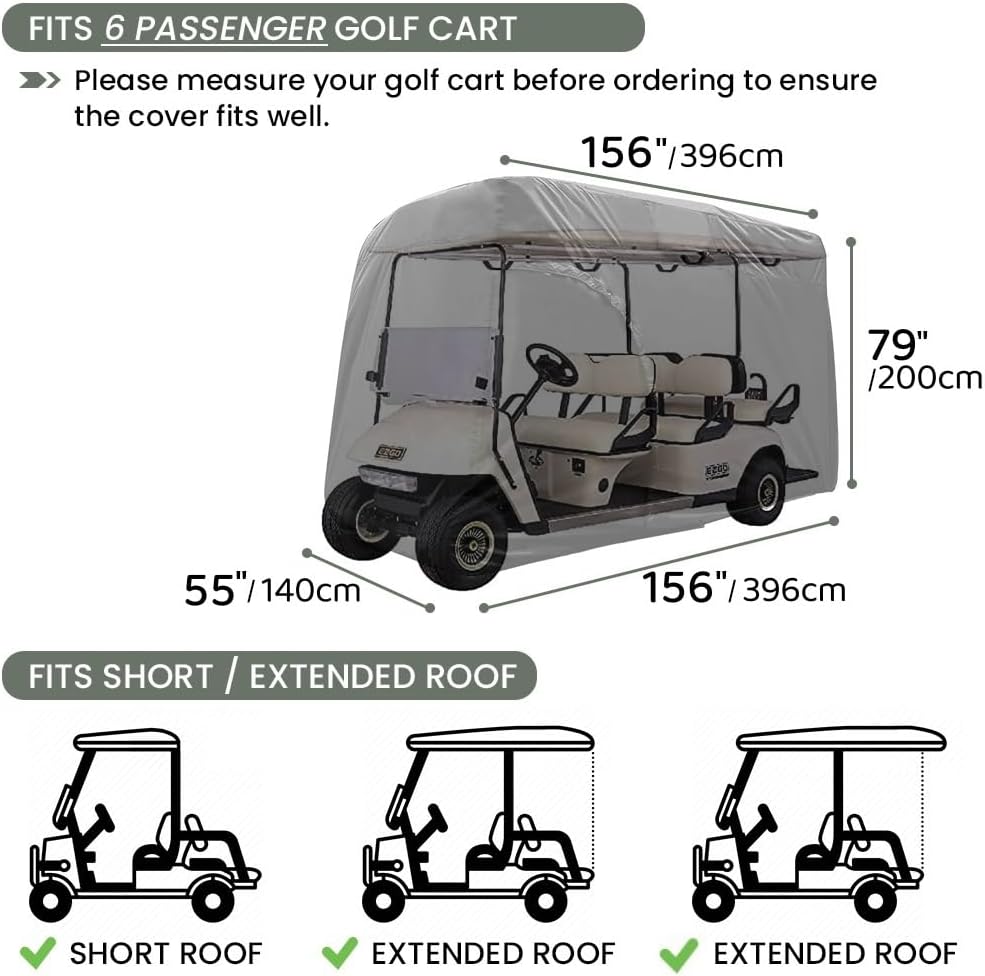 Golf Cart Cover 6/8 Passenger, Golf Cart Rain Covers, Heavy-Duty All Weather Protection Cover for EZ GO Golf Cart Accessories, Outdoor Seat Covers Evolution Golf Carts(156