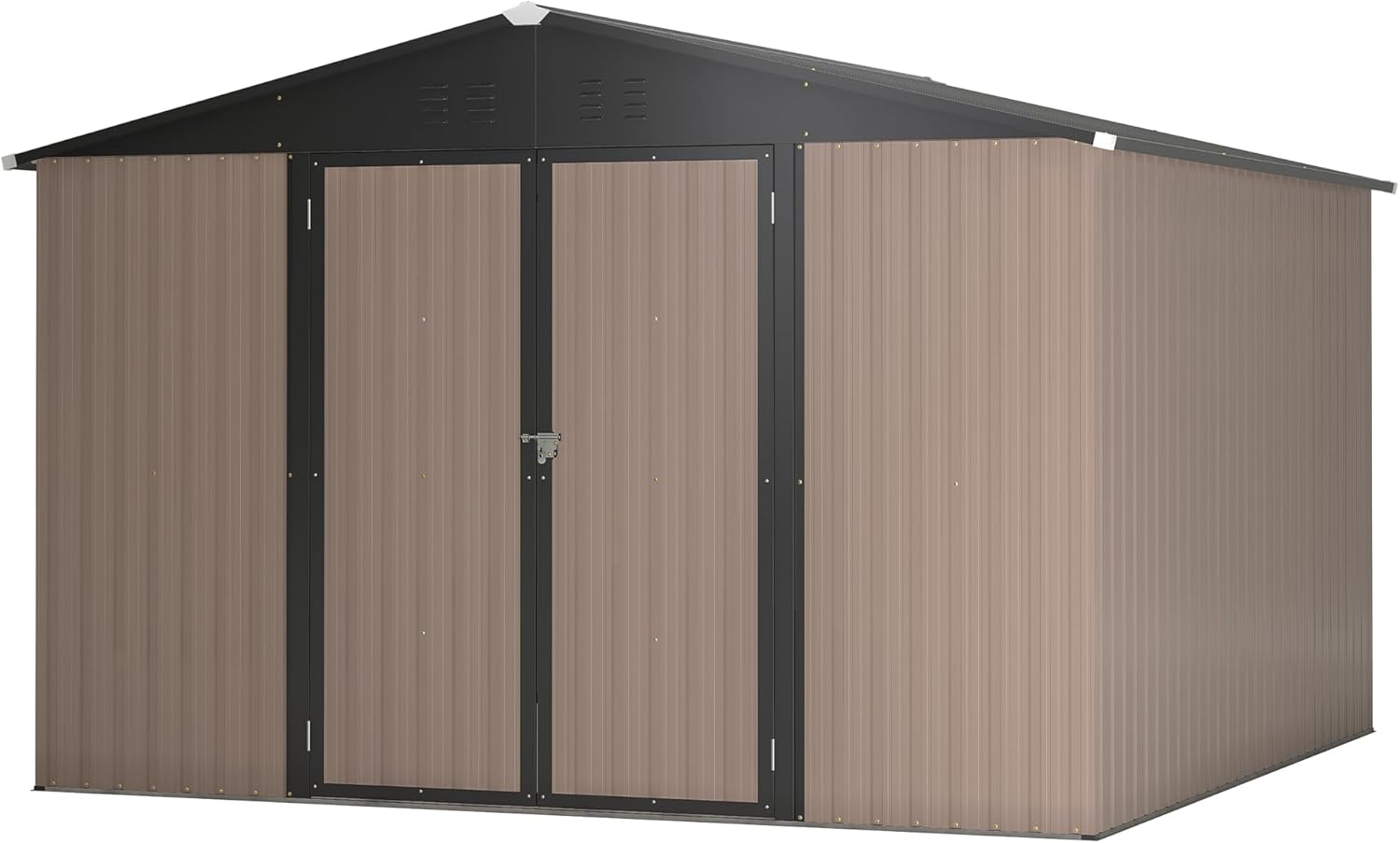 10x10 ft Outdoor Metal Storage Shed, Lockable Galvanized Steel Tool Shed with Air Vent, Waterproof Garden Storage House for Backyard, Patio, Brown