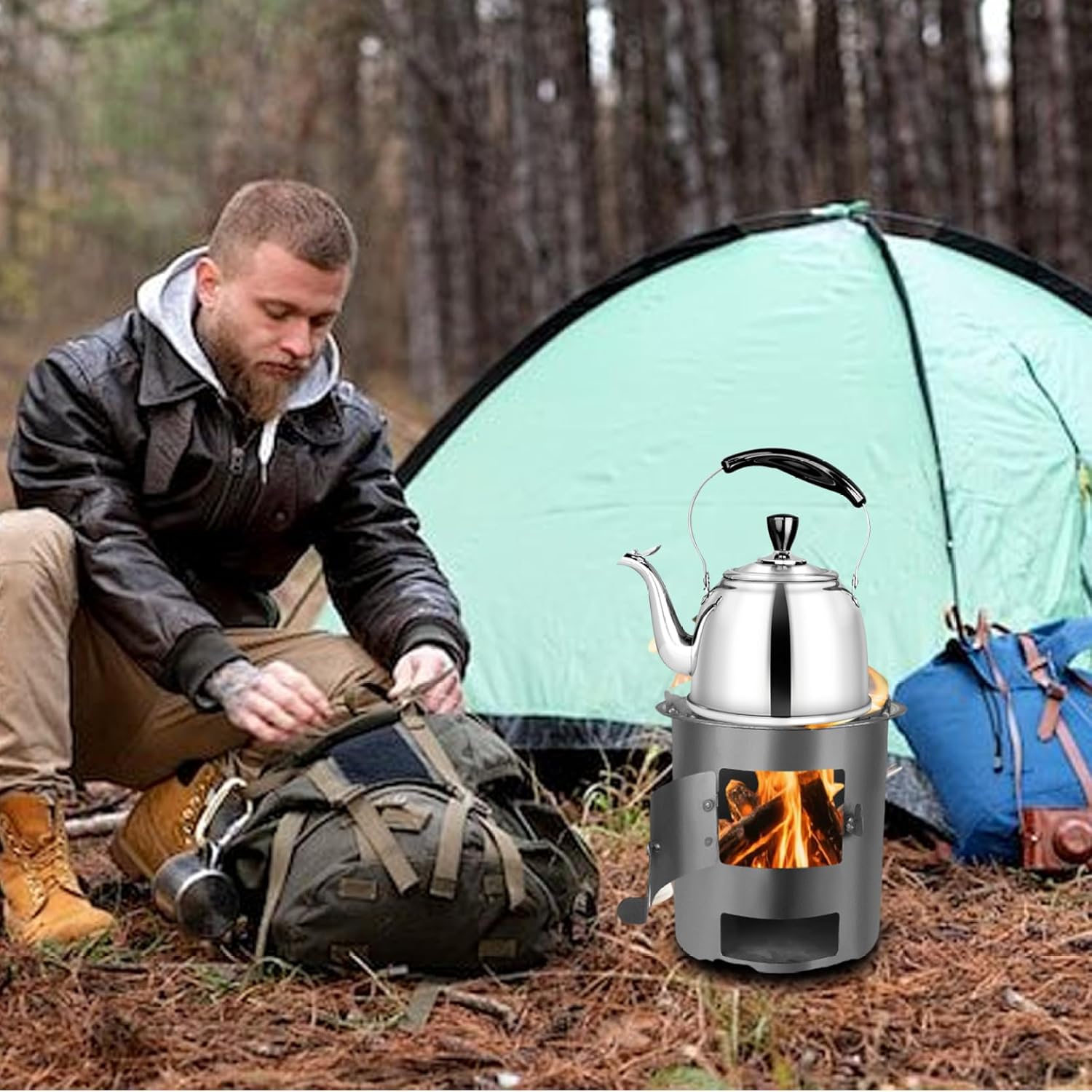 Tabletop Fire Pit Portable Tabletop Fire Pit with Large Opening Low Smoke Camping Stove Fueled by Pellets or Wood for Outdoor/Patio Outdoor Living.-