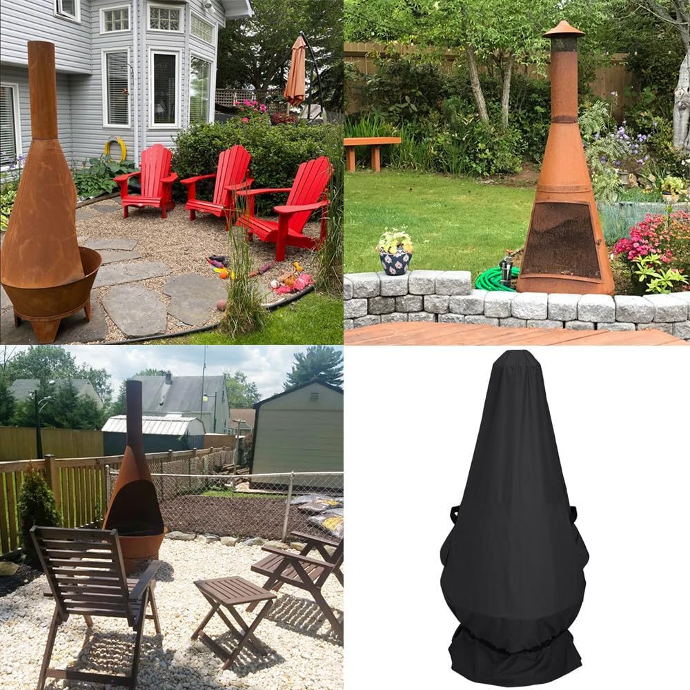 6-Foot Large Chiminea Outdoor Fireplace Cover Waterproof Heavy Duty Tall Round Steel Wood Burning Chimnea Cover