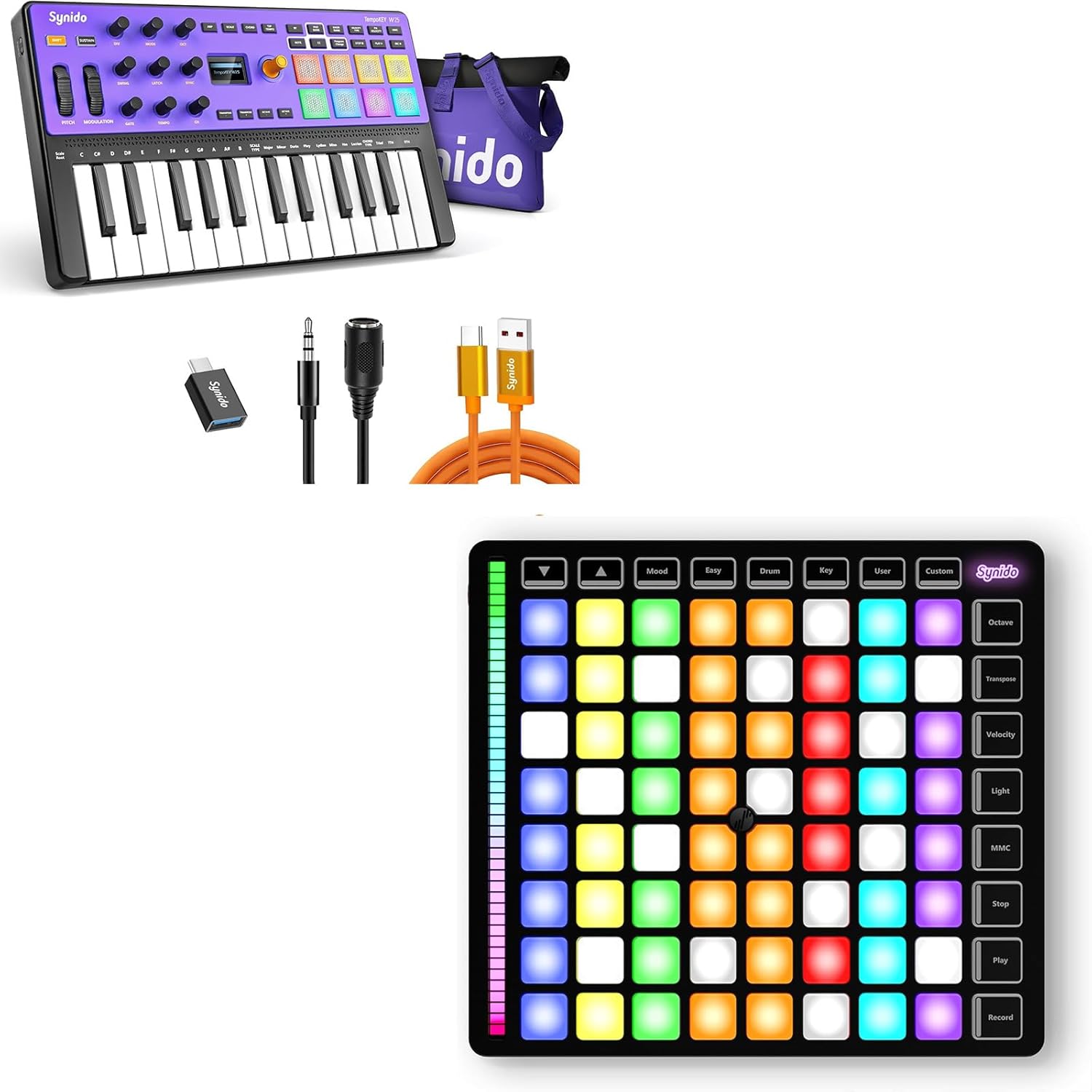 Synido 25 Keys Wireless USB C MIDI Controller Keyboard and 64 Velocity Sensitive RGB Pads