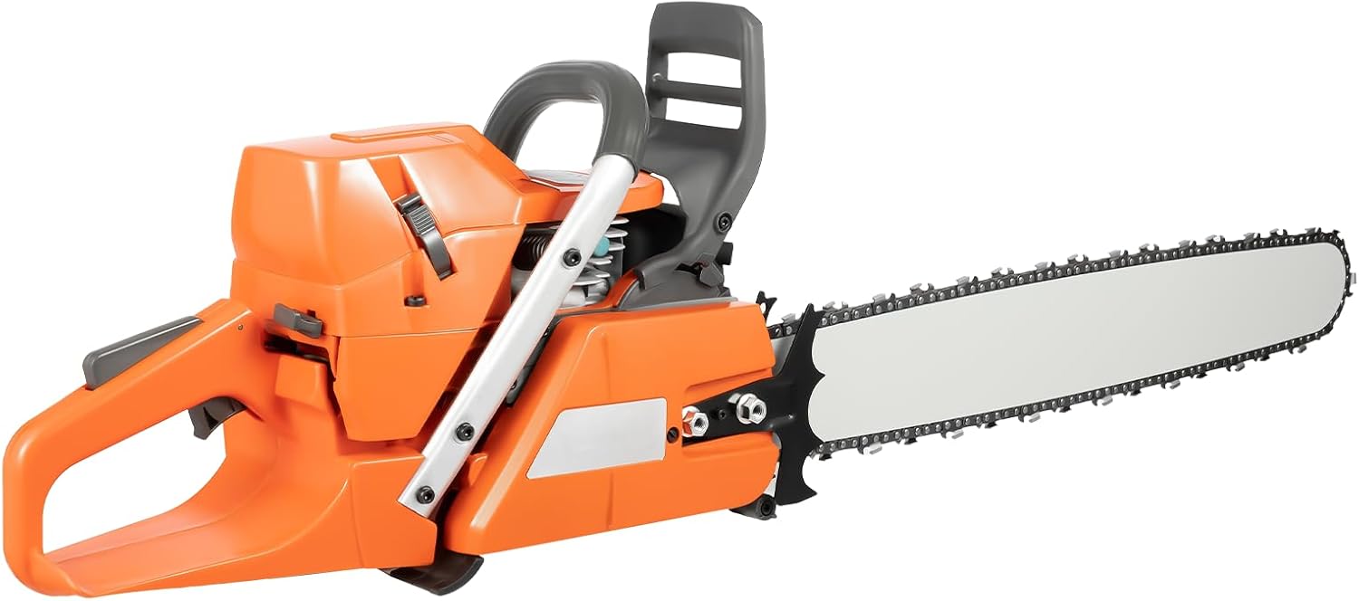 Gas Chainsaw, 72CC 2-Stroke 24 Inch Gasoline Powered Chainsaw Single Cylinder Air-Cooled Cutting Wood Gas Sawing Crankcase Chain Saw For Forest Logging, Chopping Wood, Cutting Branches, Orange