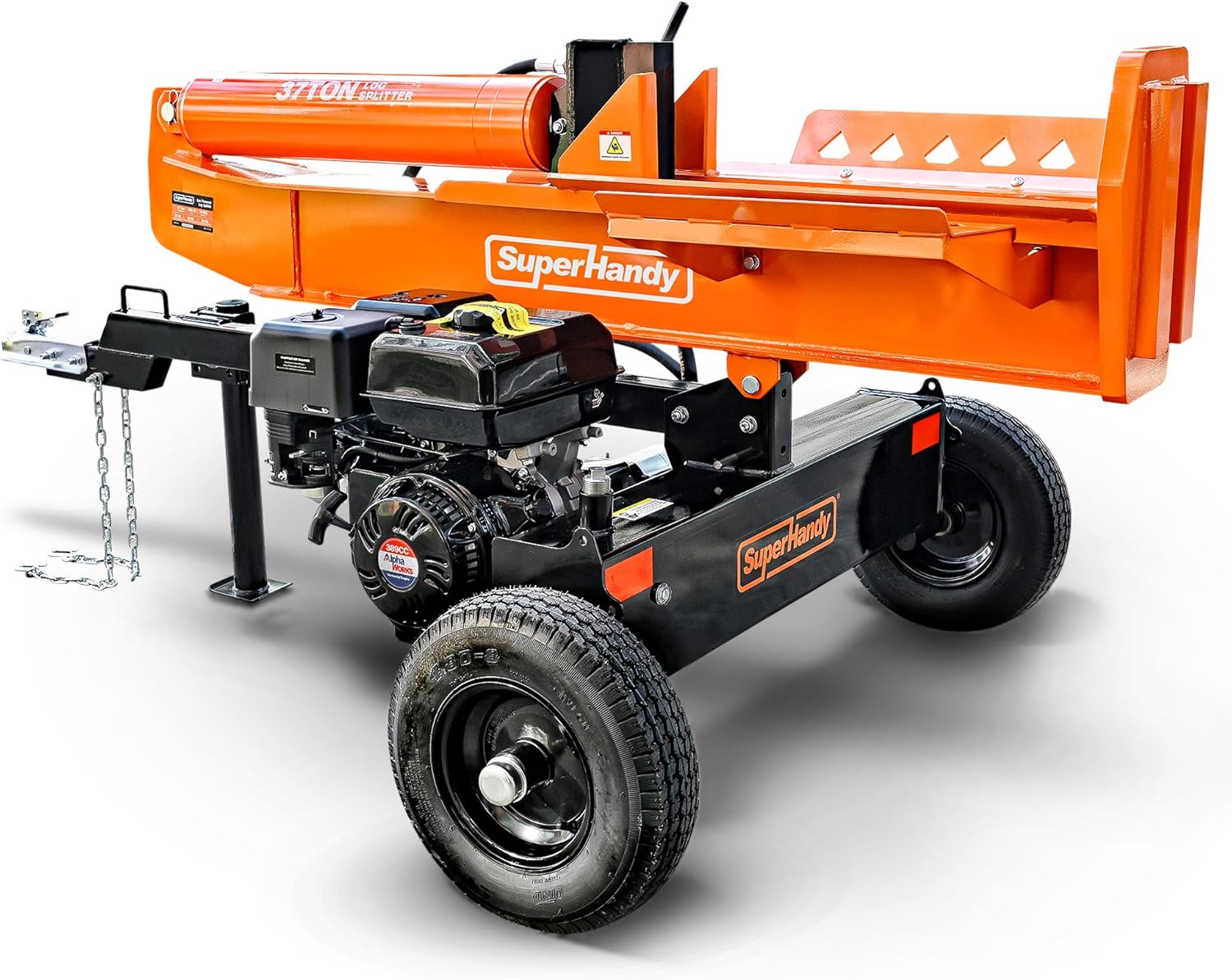 Superhandy 27Ton 223cc Gas Powered Full Beam Log Splitter w/Vertical/Horizontal Operation and Auto Return Valve, 24'' Diameter & 24'' Length Capacity, Towable with 2'' Ball Coupler