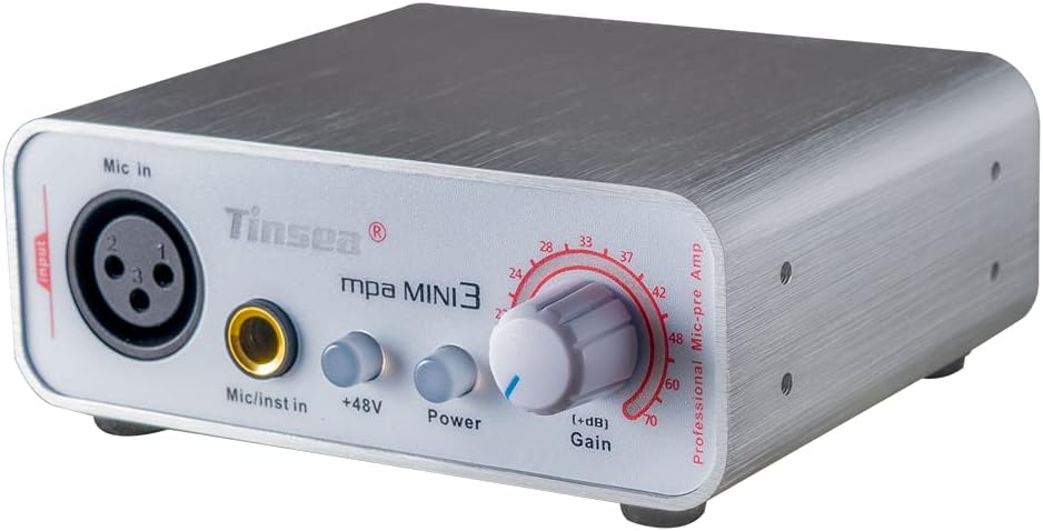 MINI3 Microphone Preamp Dynamic Microphone Amplifier for SM58S Audio Interface Amplifier with 48V Phantom Power Supply 70dB Gain Adjustable