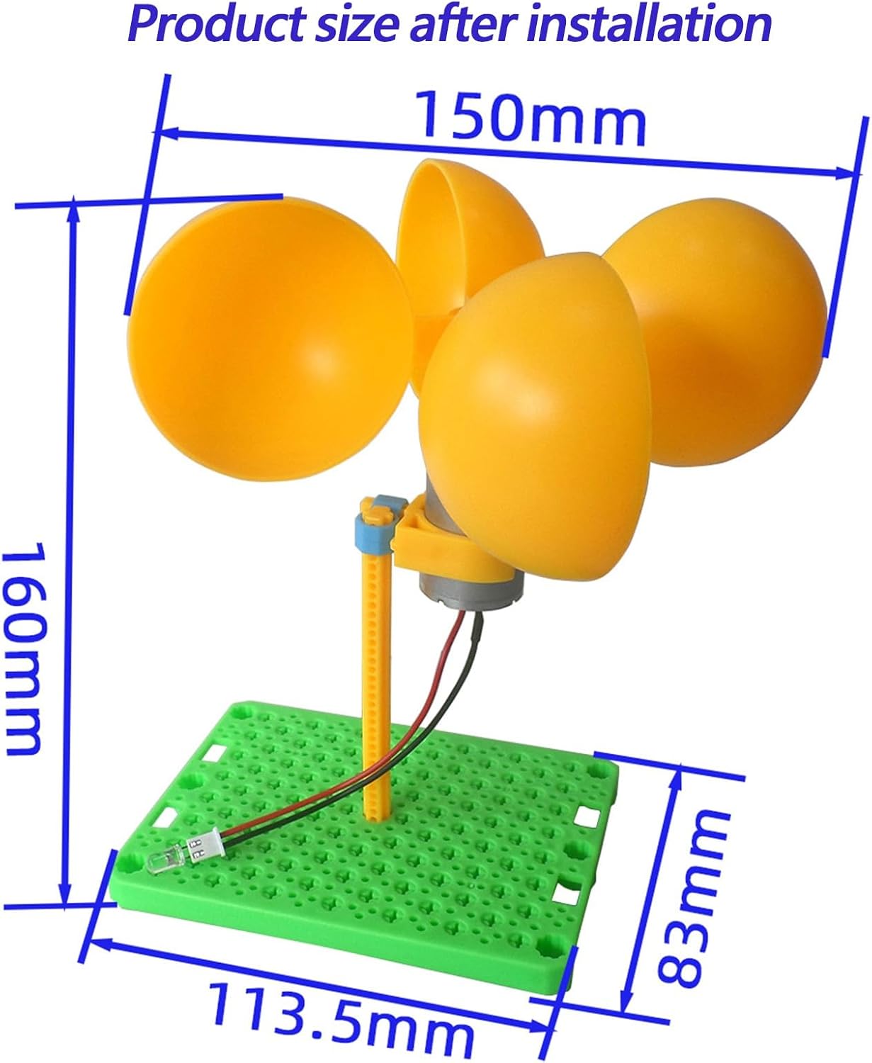Vertical Axis Micro Wind Turbine Kit, 150mm DC DIY Generator With Red/Colorful LED, 0.01-10V Output For Renewable Energy Projects(B)