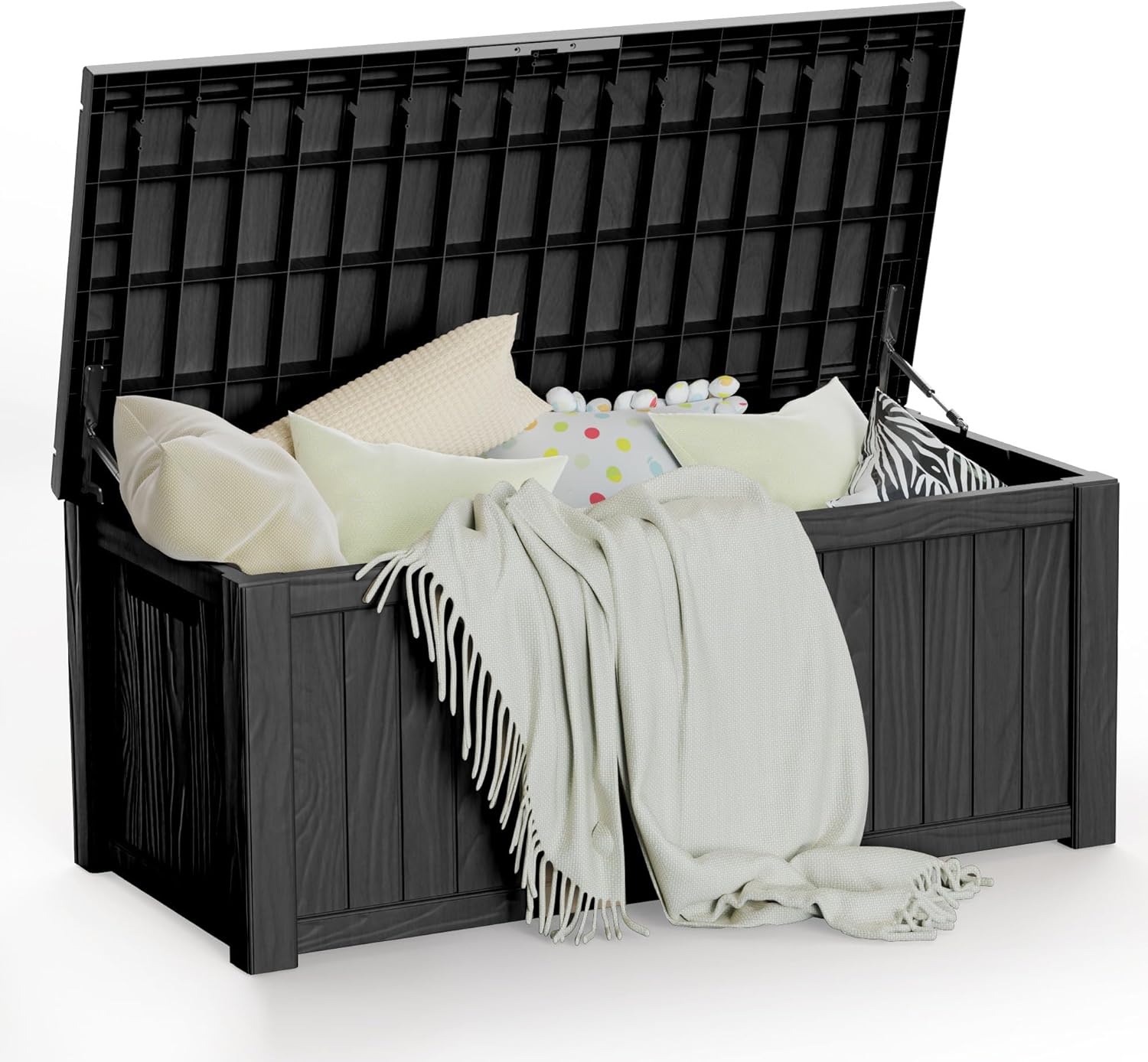 EFU 200 Gallon Deck Storage Box, Resin Outdoor Storage Box, Waterproof, UV Resistant,Outside Deck Boxs with Lockable Lid for Patio Furniture, Pool Tools and Garden Tools (Black, 200 Gallon)