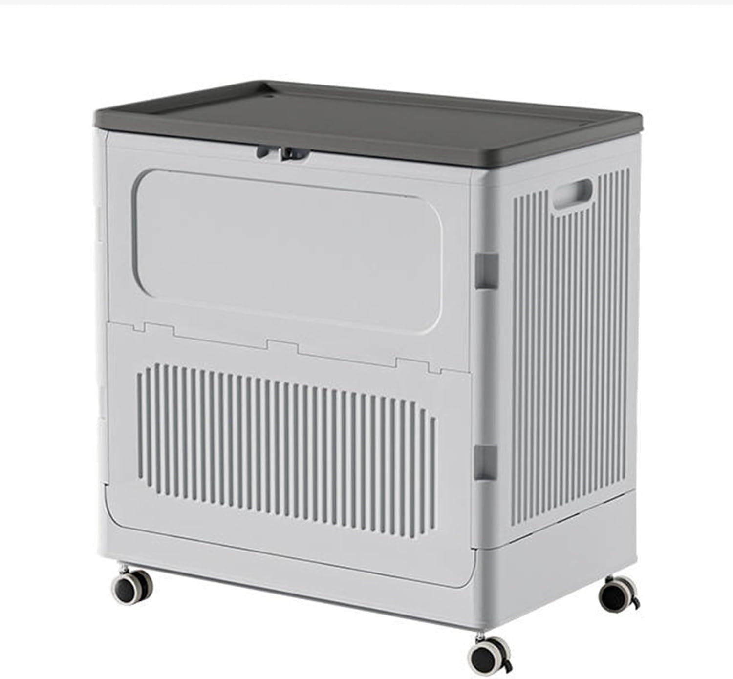 Foldable Plastic Deck Box, Outdoor Pool Storage Bins with Lockable Lid, Garden Box with Universal Wheel for Gardening Tools, Swimming Pool Equipment