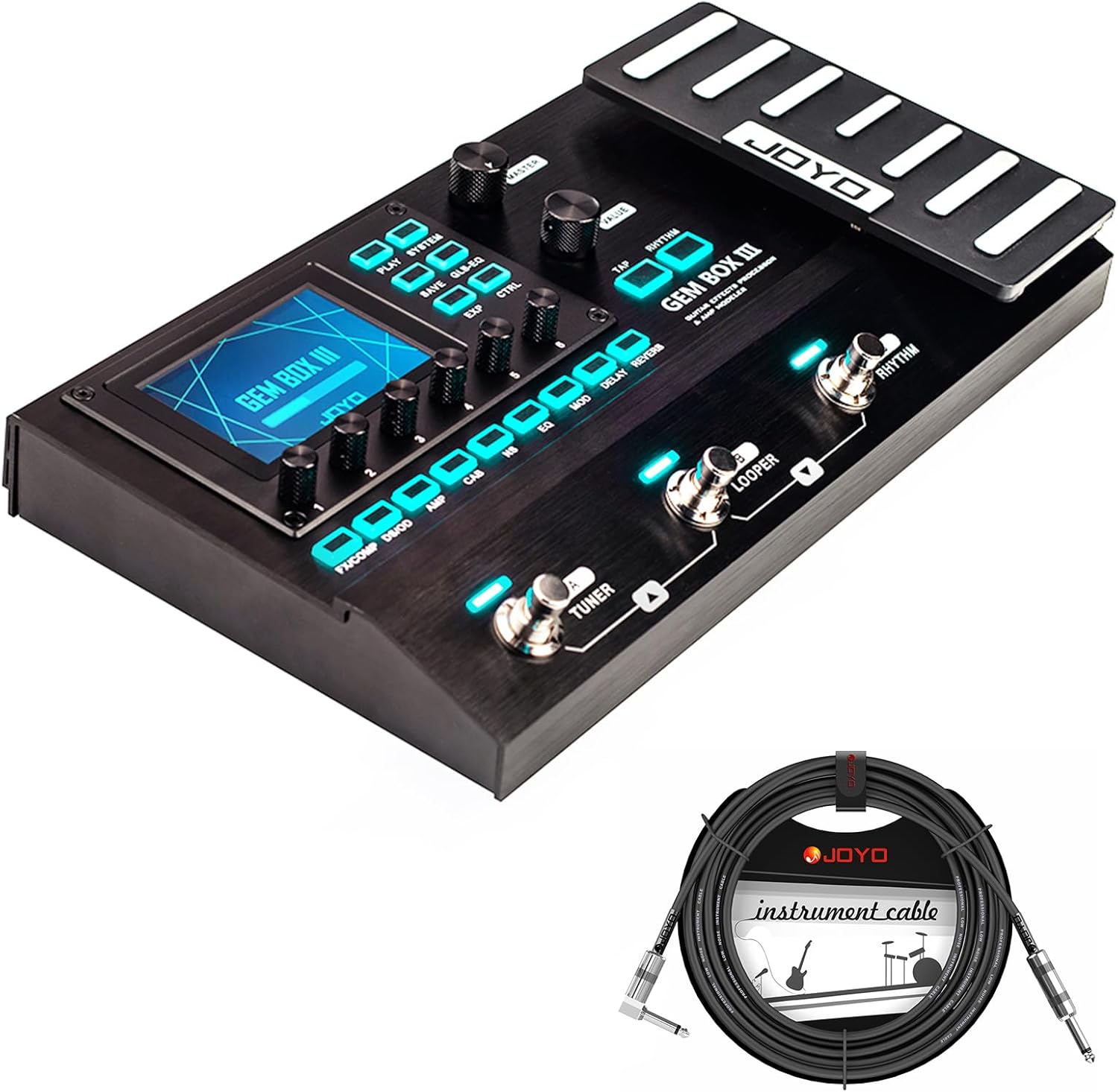 JOYO GEM BOX III Guitar Multi-Effects Processor Expression Pedal Bundle with CM-12 15 Feet Guitar Amplifier Musical Instrument 6.35mm Mono Audio Cable