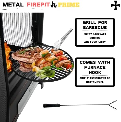 Outdoor Fire Pit with Grill, Heavy Duty Garden Metal Firepit for Backyard, Patio - 24.41