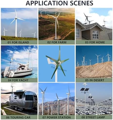 Wind Turbine Home Use Horizontal Generator Kits Blades with ControllerWind Turbines, 5 Blade Professional Wind Turbines Small Windmill Generator 12000W Industrial, Solar and Wind Power Parts
