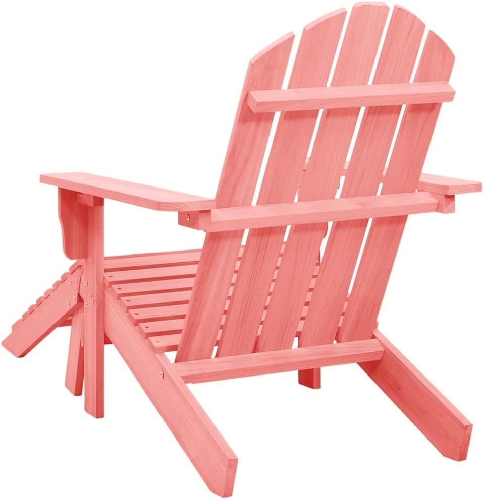 Wooden Patio Adirondack Chair with Ottoman, Outdoor Chairs Patio Chairs Lawn Chair Wooden Patio Chair for Outside Porch Chair Fire Pit Chairs Deck Chair for Garden Pool Balcony, Pink