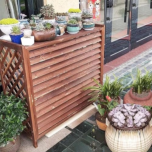 Weatherproof Air Conditioner Fence Screen Air Conditioner Rack Outdoor Radiator Covers, Solid Wood Cover Outdoor Plant Rack, Brown Grid Conditioning Shell Blinds Outer Cover Louvered ( Size : 100x43x9