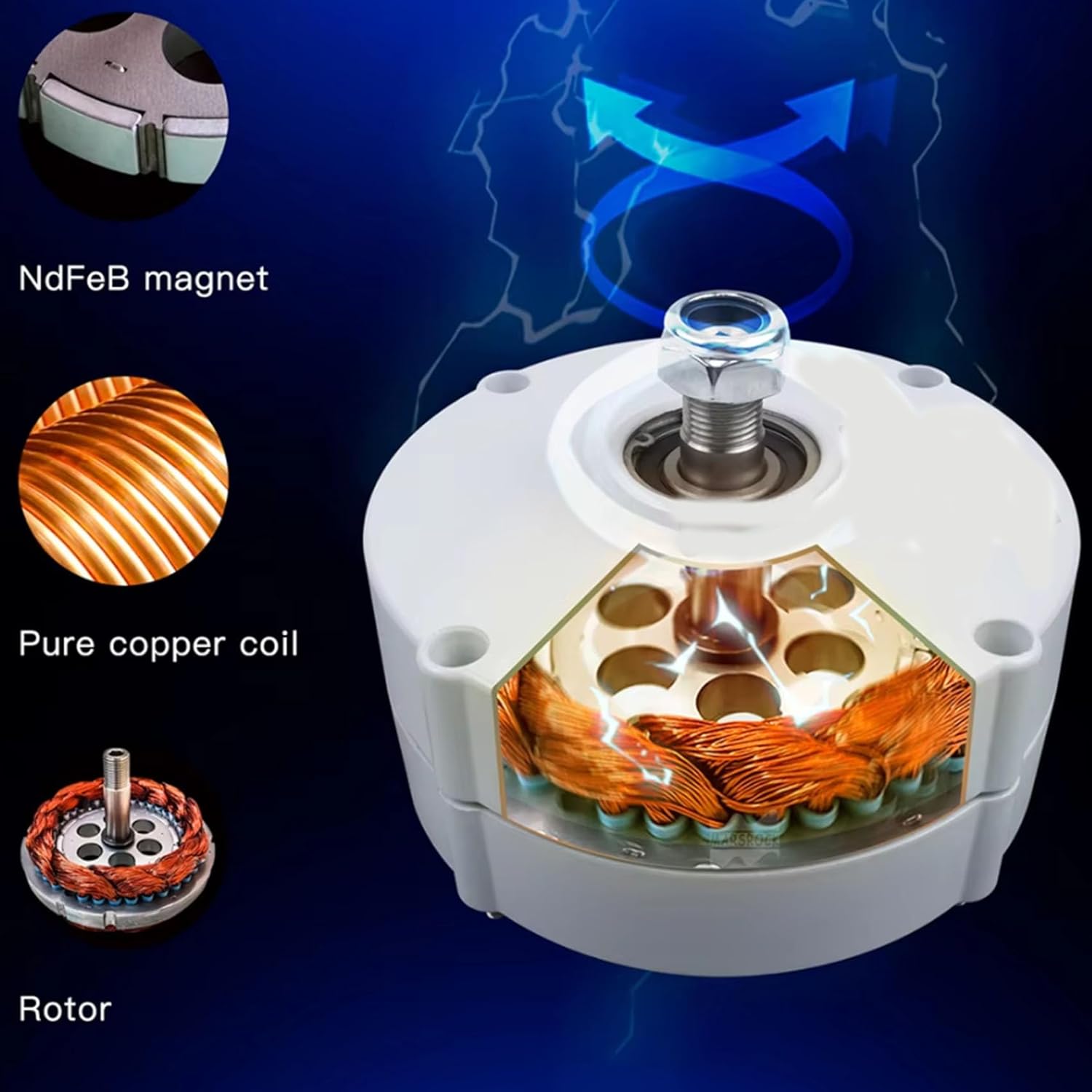 Generator Low Speed ​​2000W 12V 24V 3 Phase Gearless Permanent Magnet AC Generator for Wind Turbine Generator, 220V