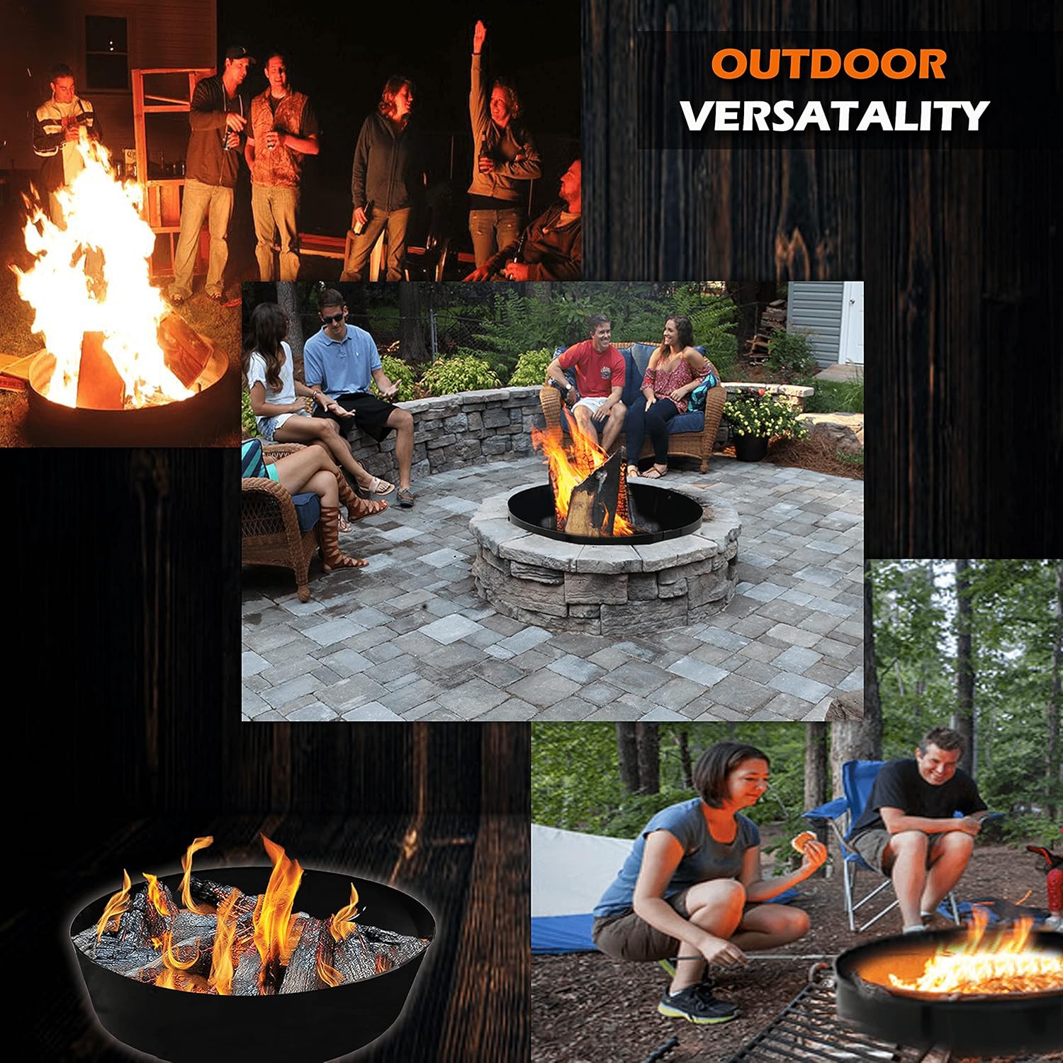 Simond Store Portable Fire Pit Ring Liner, 48 Inch Diameter 12 Inch Height - No Bottom 2mm Thick Heavy Duty Steel Round Fire Pit Insert for Outdoor Garden Patio Camping Bonfire Black