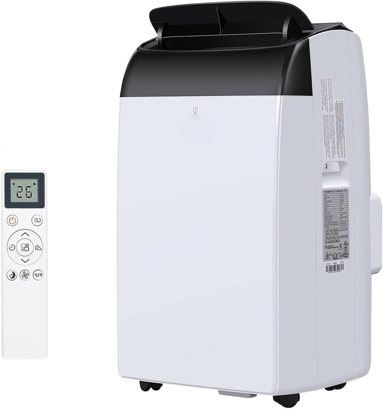 14,000 BTU Portable Air Conditioner, 3-in-1 Mobile AC Unit with Remote Control, Ultra-Quiet 48dB Operation, Covers 750 Sq.Ft, 24/7 Timer, Window Installation Kits for Home/Office/RV Use, Black Top