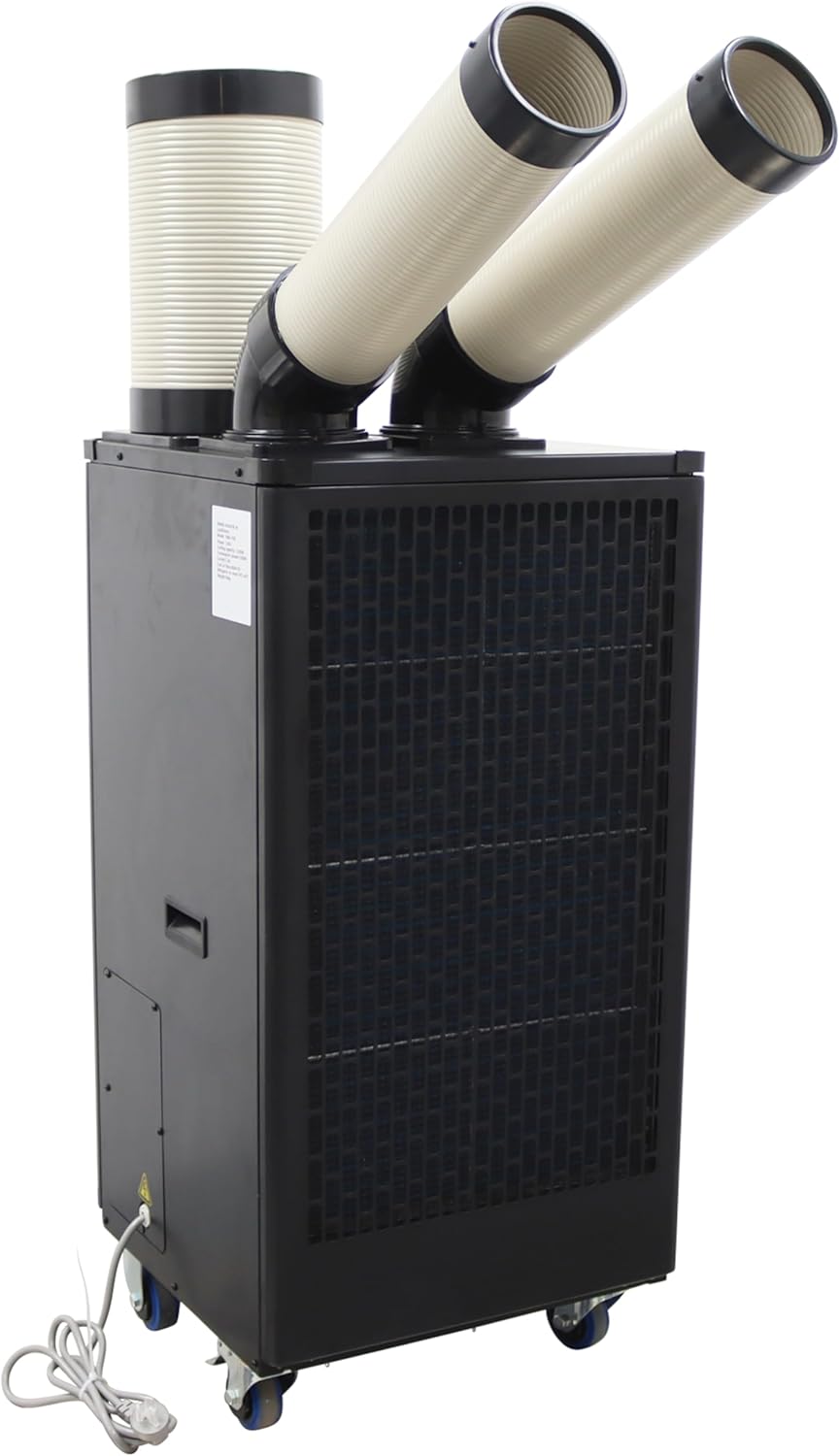 TECHTONGDA Industrial Spot Cooler Air Conditioner Commercial Mobile Outdoor Cooling Machine Aircon Double Outlets 550m³/h 12000BTU/h 220V Blcak