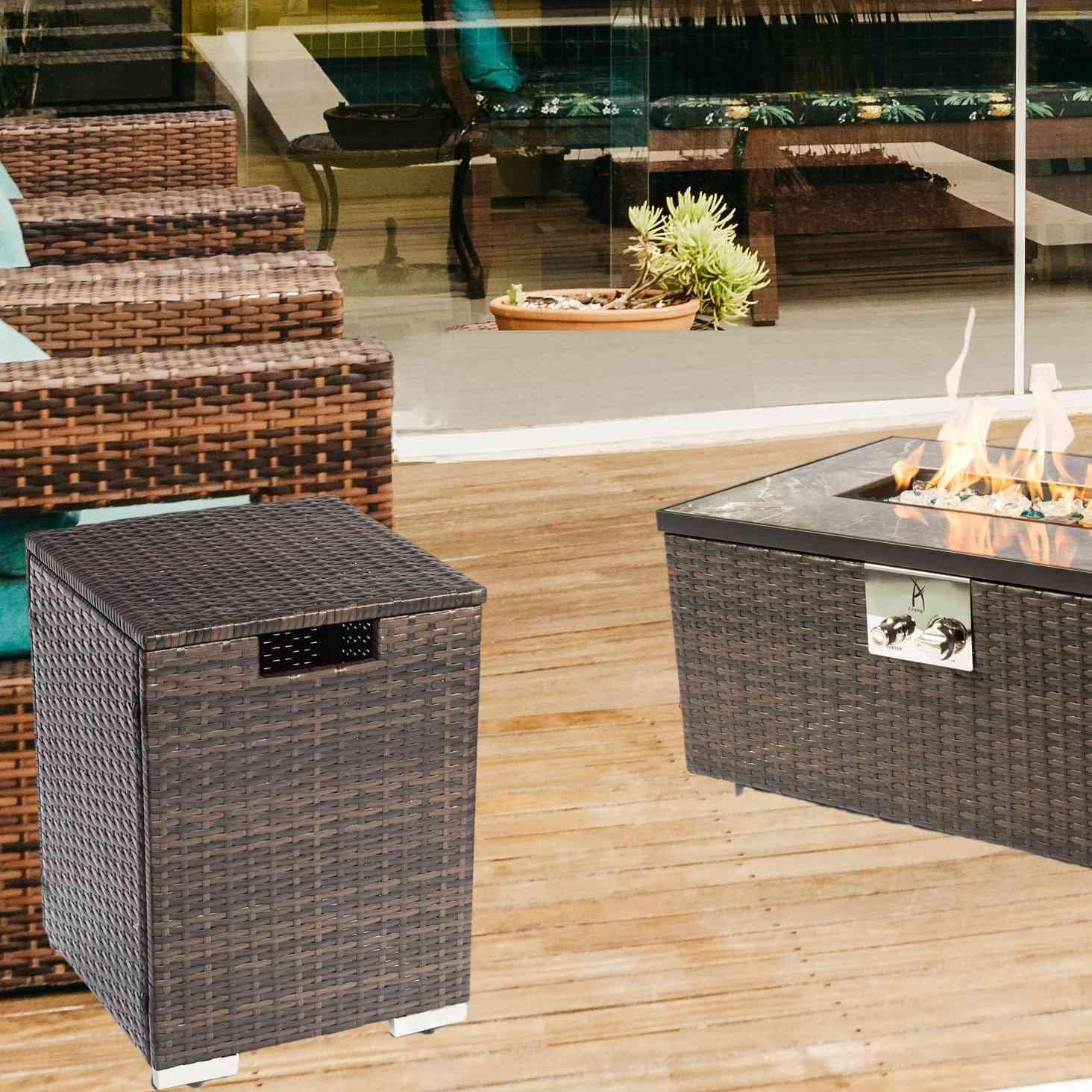 Propane Hideaway Table, Outdoor Brown Wicker Tank Table for Gas Fire Pits, Propane Tank Cover,16: X 16