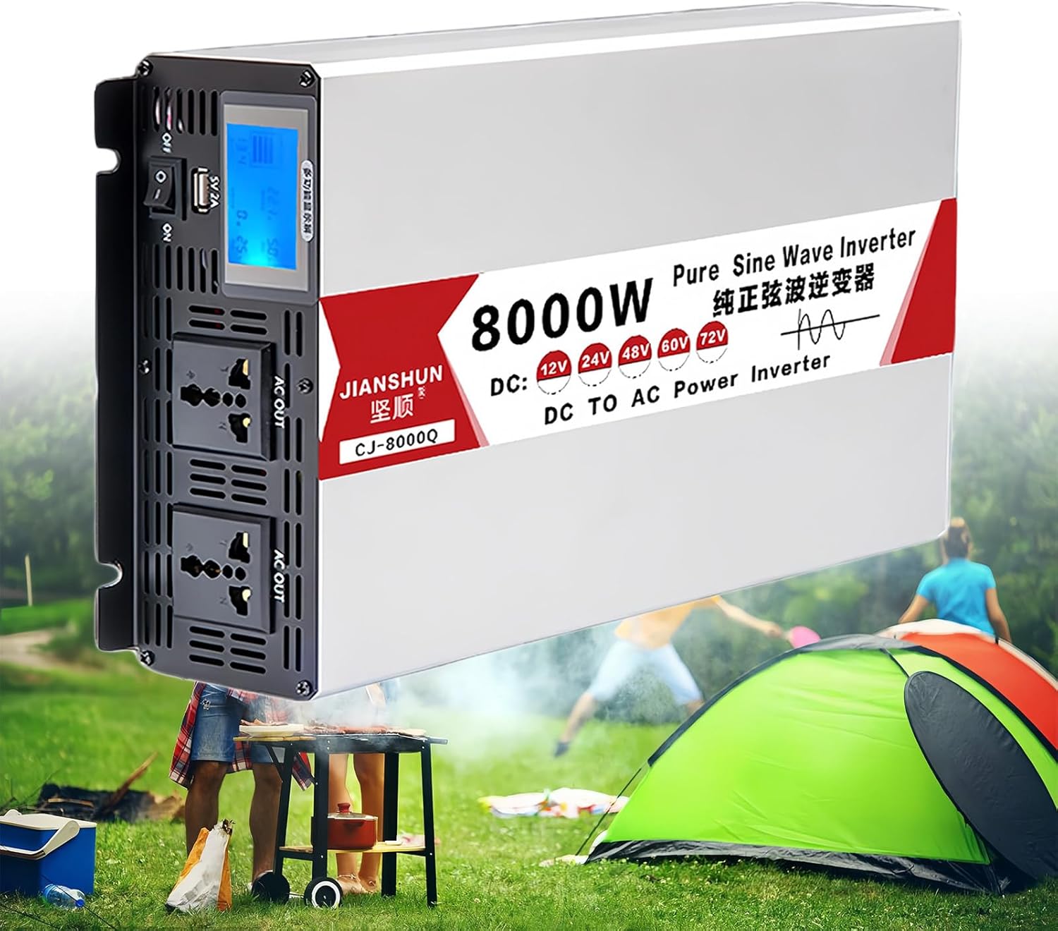 4000W 5000W 6000W 8000W Pure Sine Wave Inverter, 12V 24V 48V 60V to 120V 230V Vehicle Power Converter Car Adapter Continuous Input, with USB Ports, Off-Grid Solar Power Inverter,8000W-60V