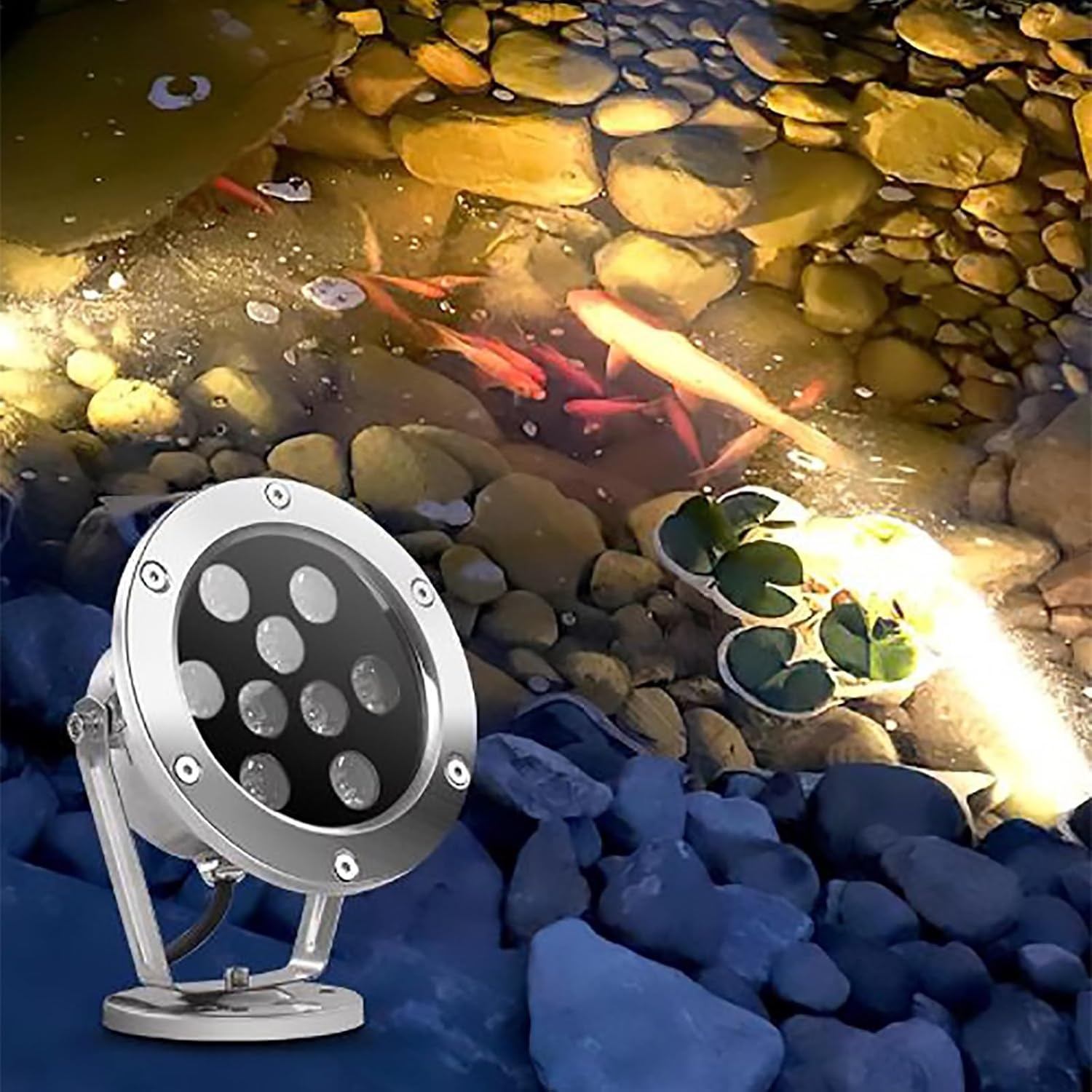 Submersible LED Fountain Light - Underwater Landscape Lights, 24V Low Voltage Adjustable Angle Pond Lights, IP68 Waterproof Middle Hole Pond Light, for Pool, Fountain(Blue Light,36W)