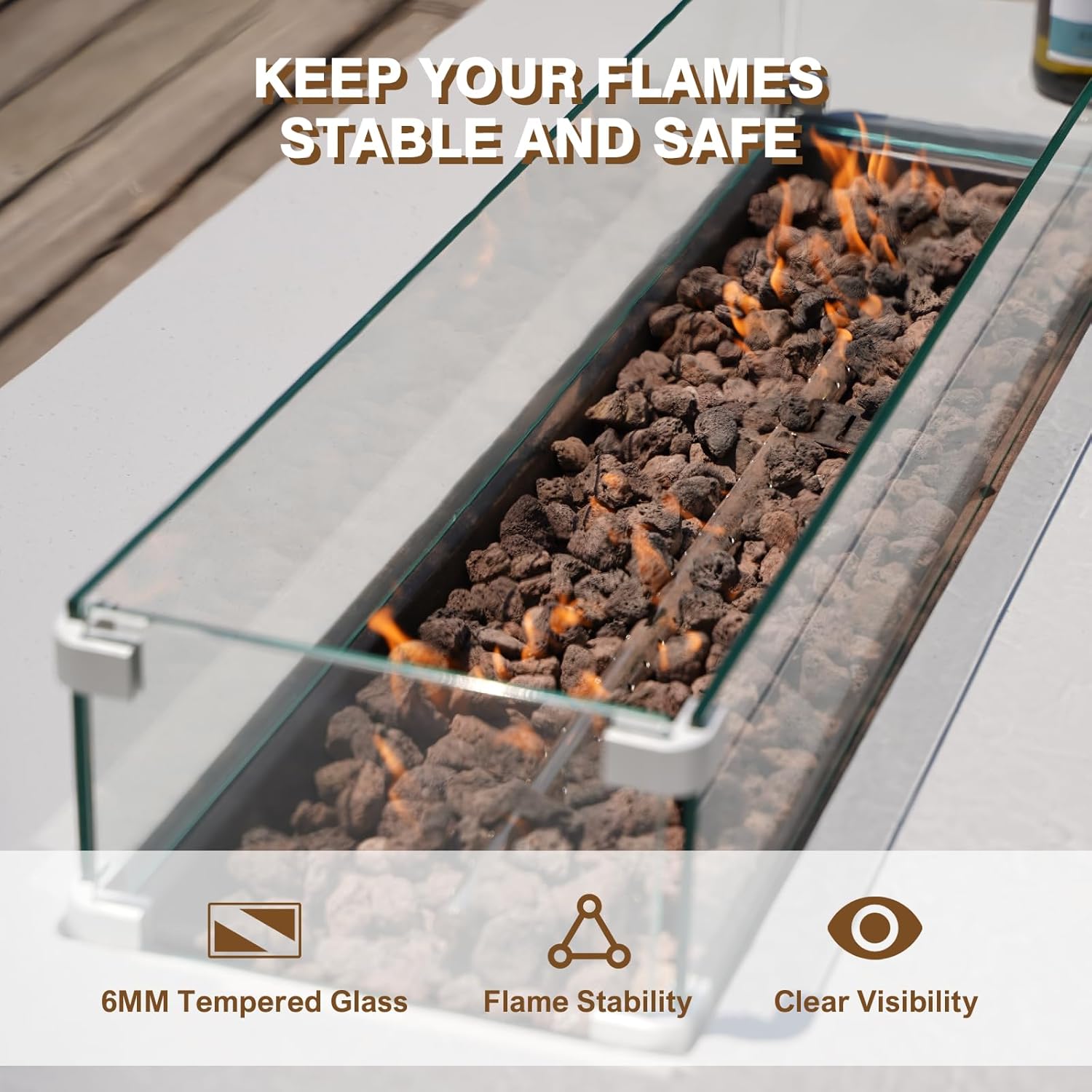 2-Piece Outdoor Propane Fire Pit Table Set – Premium Marble-Like MgO Finish, 56-Inch Gas Fire Table with Glass Wind Guard for Patio, Garden & Backyard, Includes Rain Cover & Lava Rocks