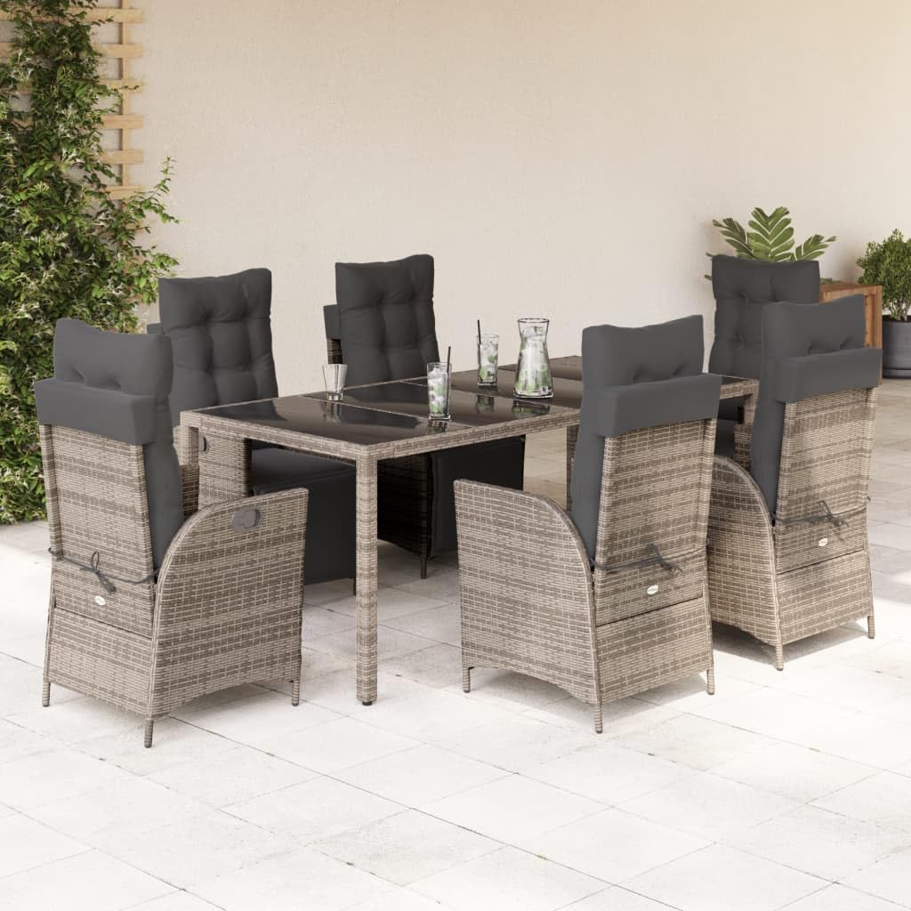 9 Piece Patio Dining Set with Cushions Gray Poly Rattan,Outdoor Dining Set with Reclining Chairs and Adjustable Backrest for Patio and Garden Furniture Sets for Patio, Lawn & Garden