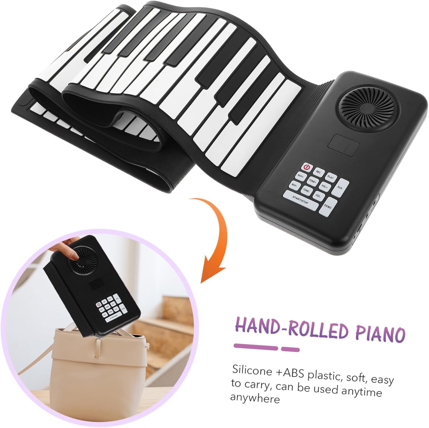 Totority Foldable Keys Silicone Electronic Piano Portable Hand Roll Keyboard Speaker for Travel Musicians and Music Practice