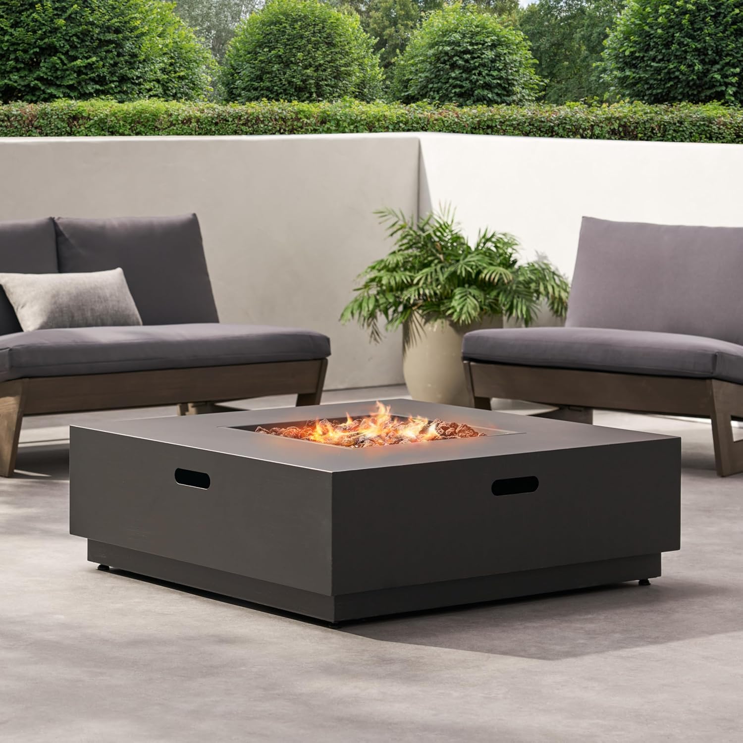 Roomfitters Square Outdoor Fire Pit Table with Iron Base, Modern Patio Accent for Stylish Gatherings, Brown