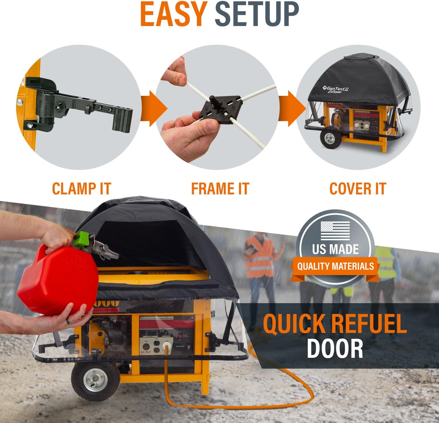 GenTent XL Generator Running Cover - Universal Kit (Extreme, Black) - for Larger Open Frame Generators